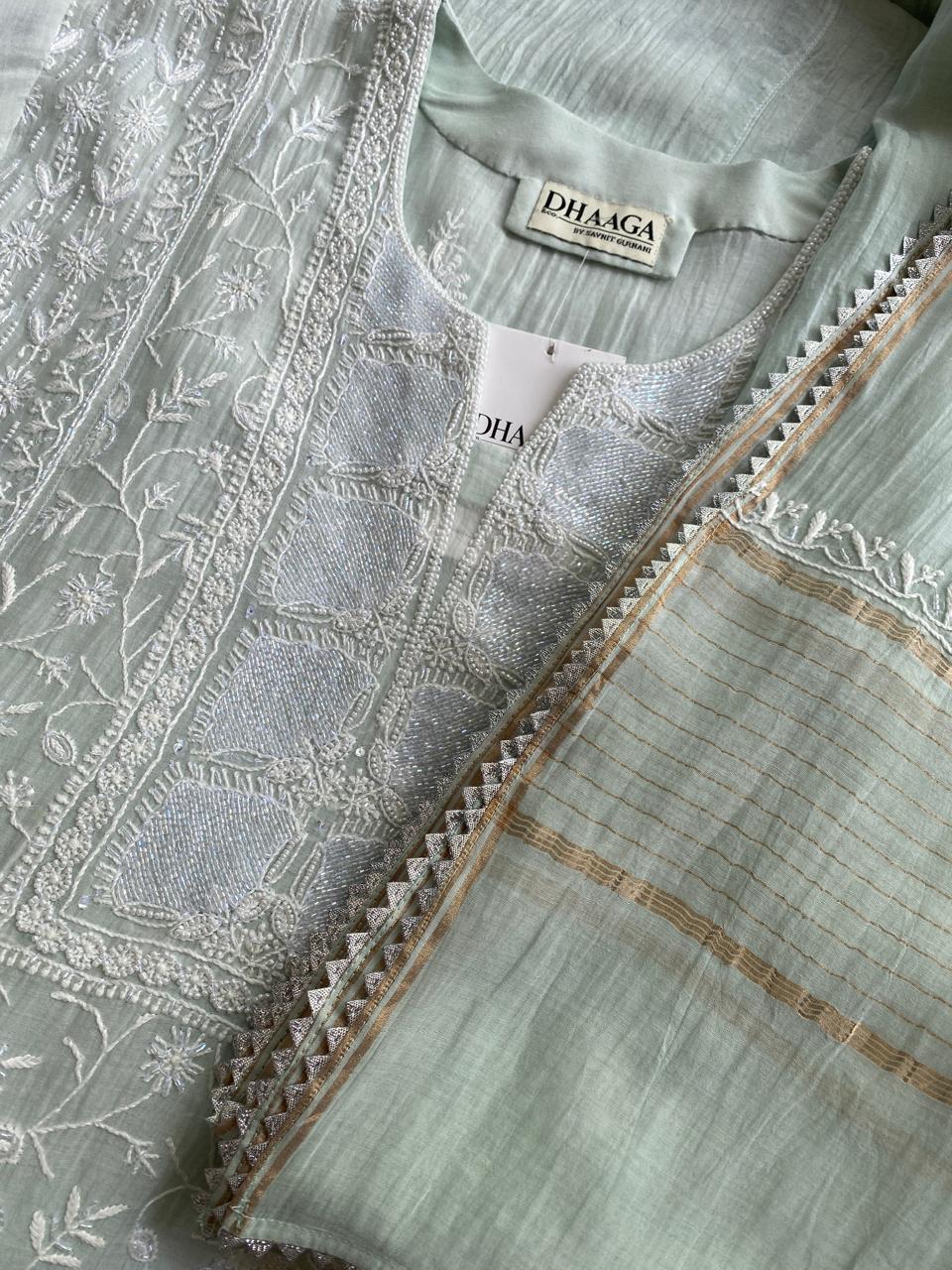Powder Blue Mul Chanderi Kurta Set