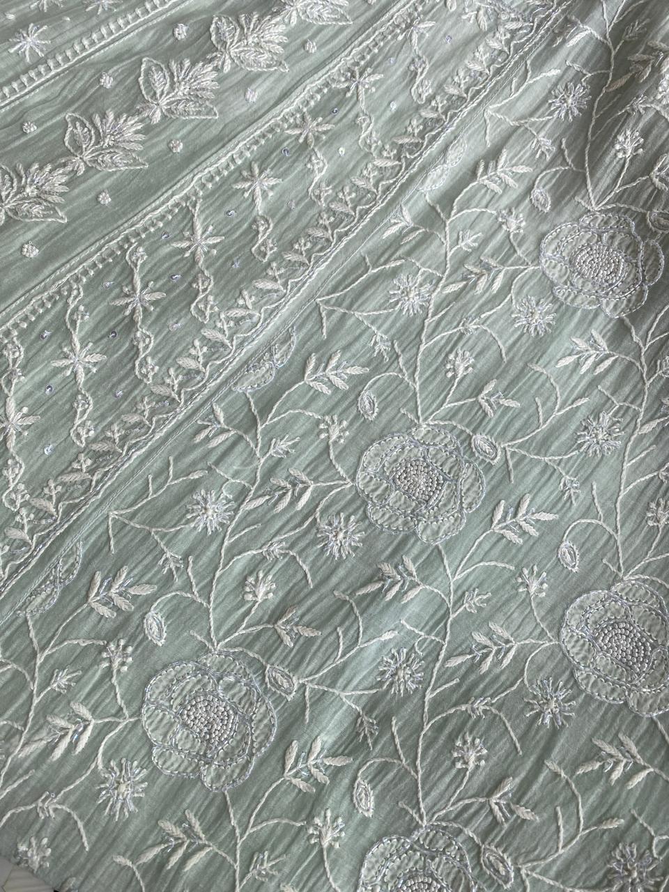 Powder Blue Mul Chanderi Kurta Set