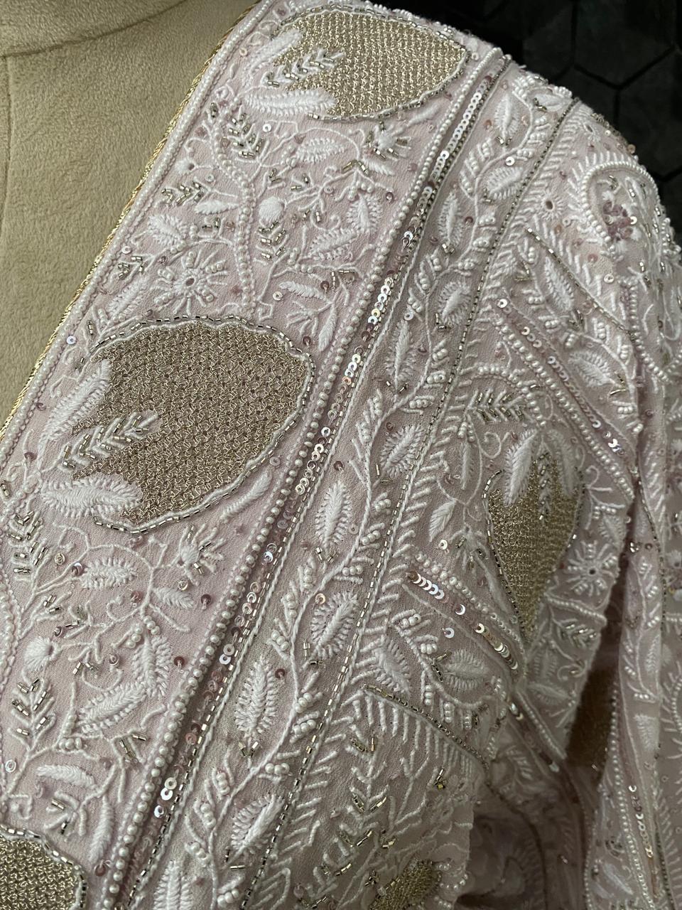 Lilac Georgette Chikankari Saree with Statement Paan Boota