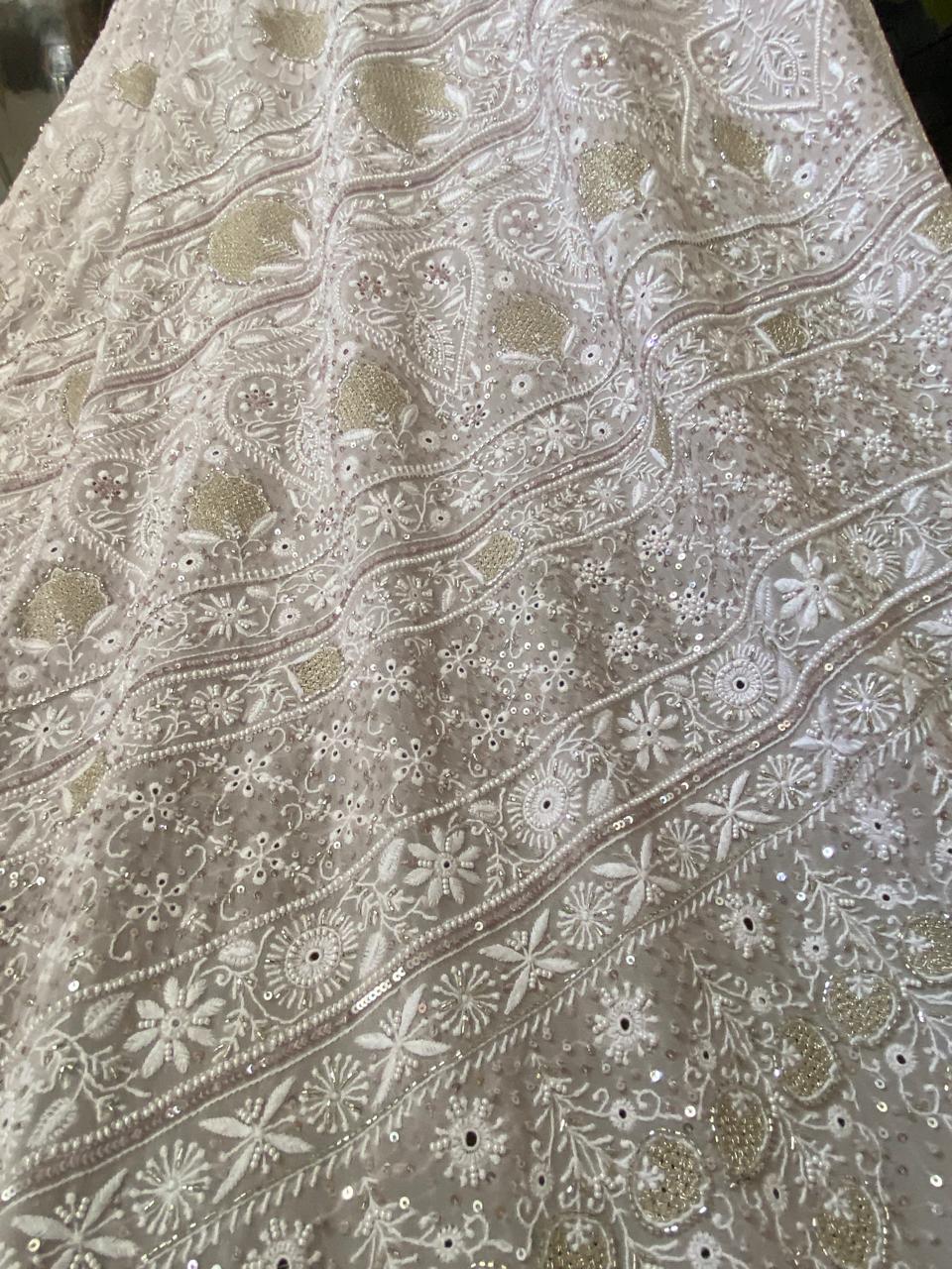 Lilac Georgette Chikankari Saree with Statement Paan Boota