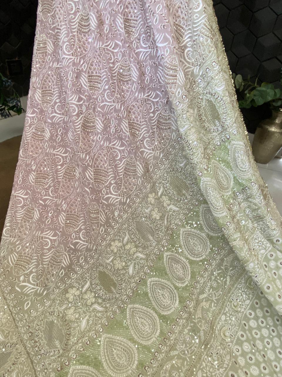Dual Tone Georgette Chikankari Saree with Statement Fish boota