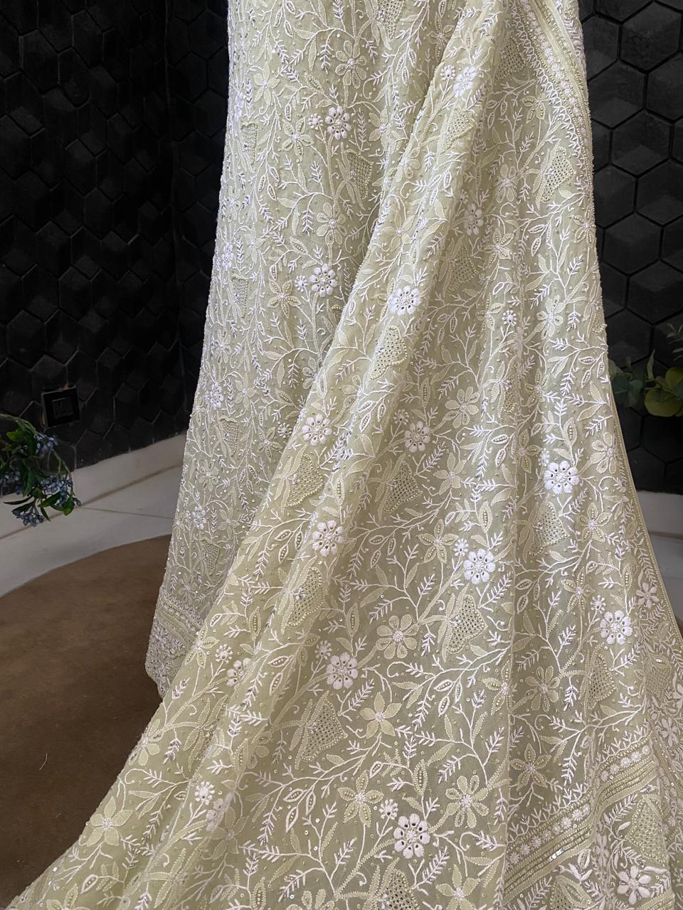 Sage Green Georgette Chikankari Saree