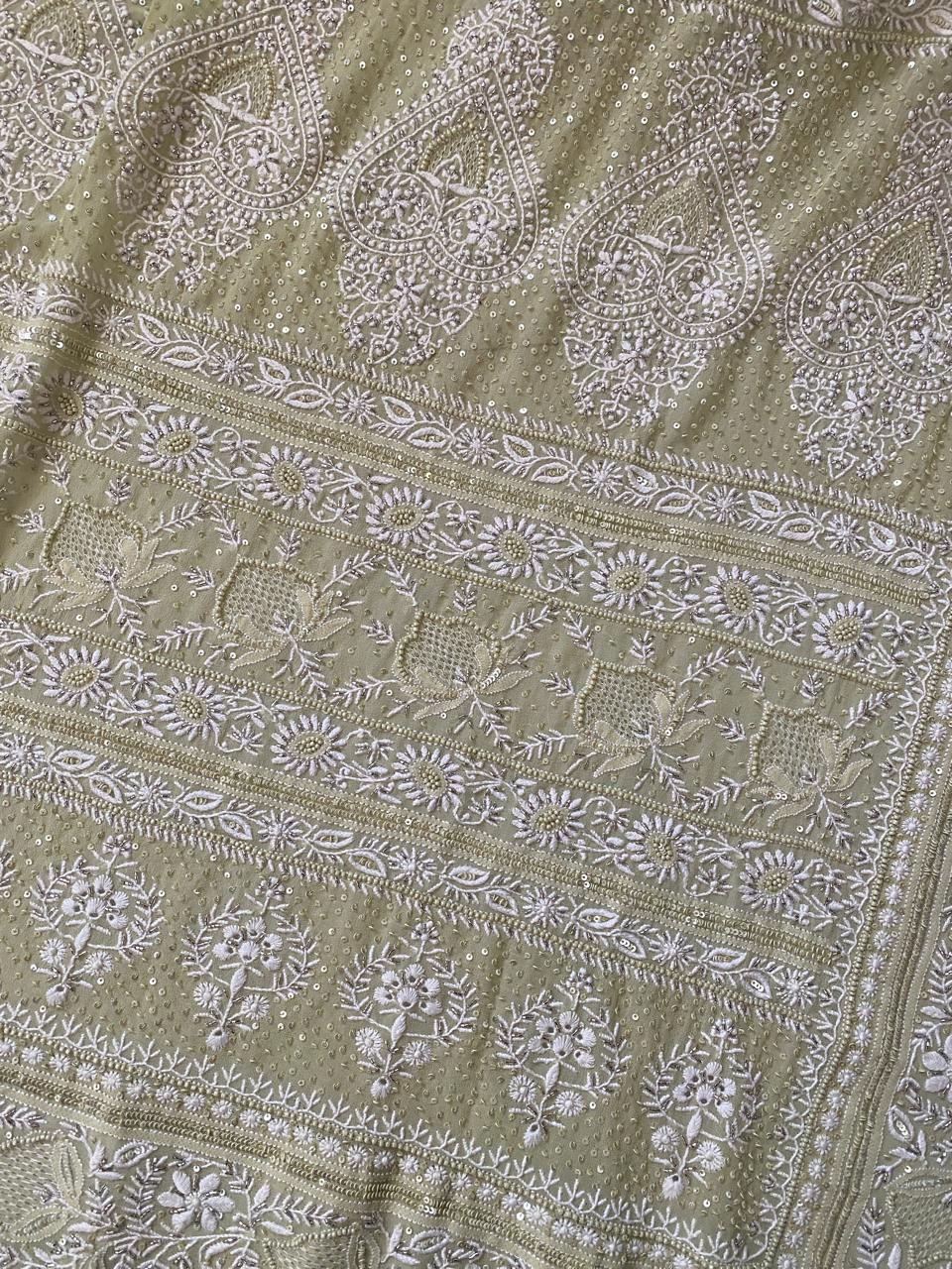 Sage Green Georgette Chikankari Saree