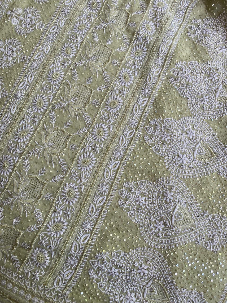 Sage Green Georgette Chikankari Saree