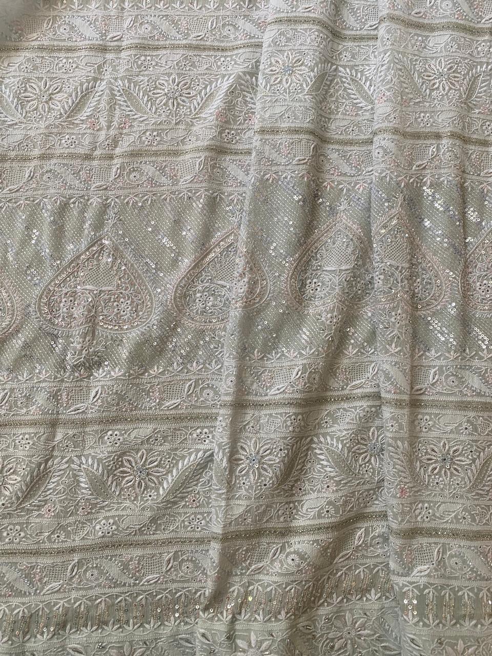Sky Blue Georgette Chikankari Saree with Cutdana and Sequins Work