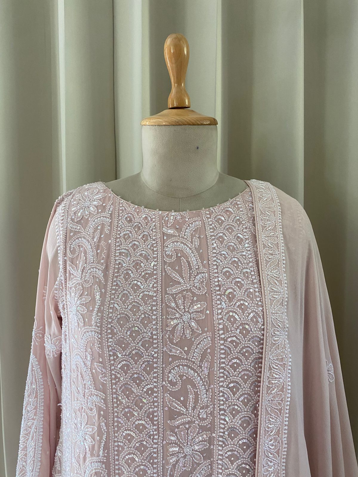 Pink Georgette Chikankari Anarkali Set