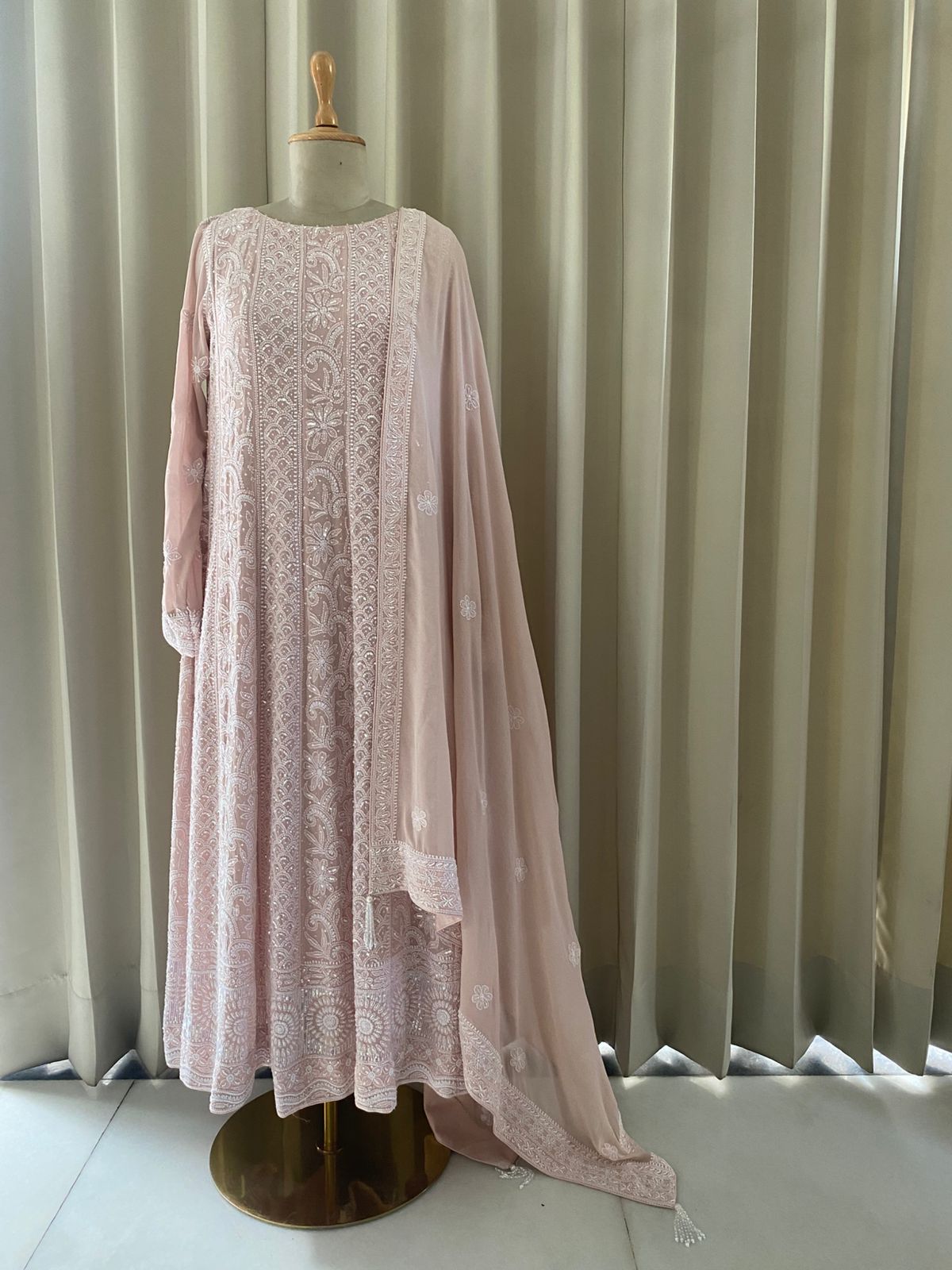 Pink Georgette Chikankari Anarkali Set