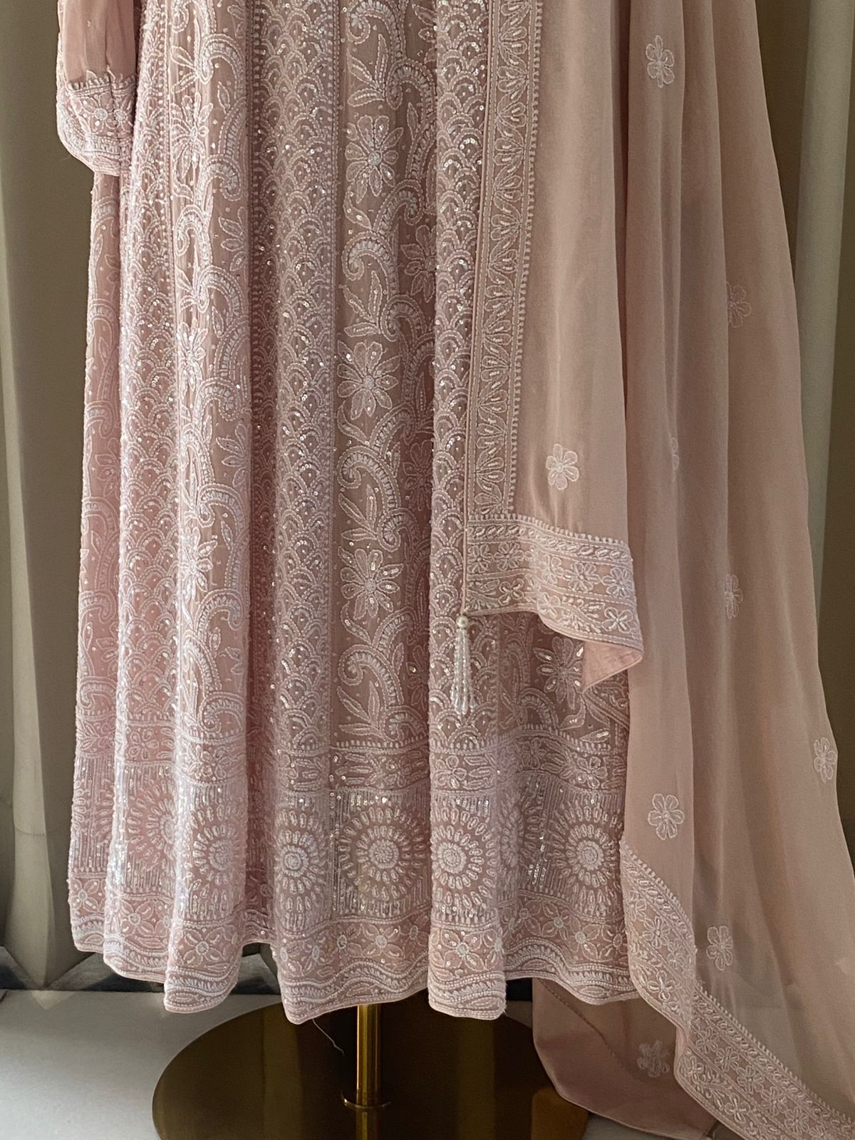 Pink Georgette Chikankari Anarkali Set