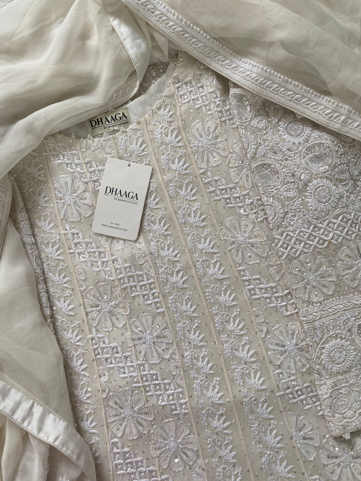 White Georgette Chikankari Anarkali Set