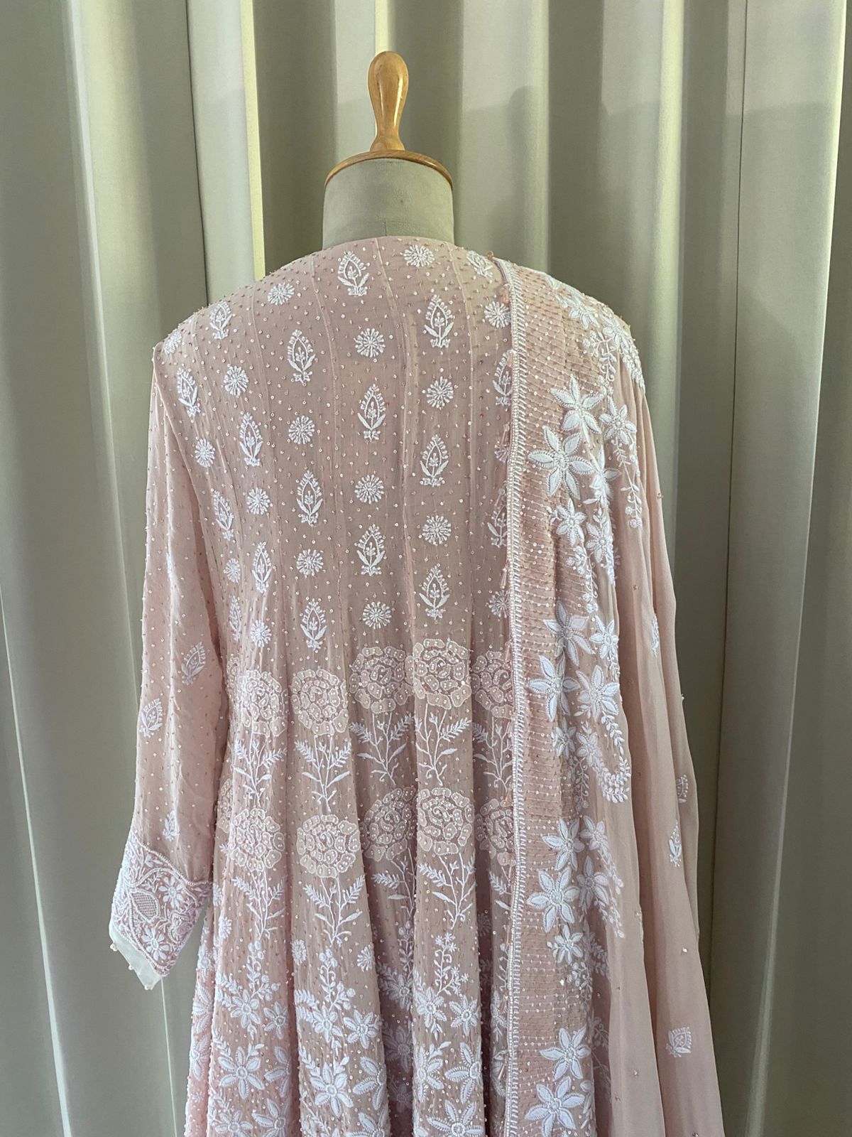 Pink Georgette Floral Motif Chikankari Anarkali Set