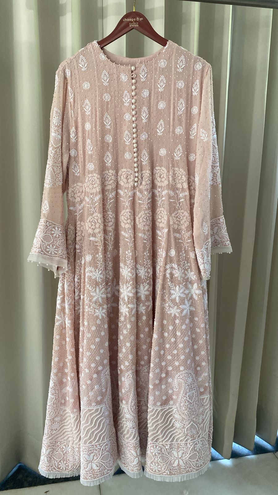 Pink Georgette Floral Motif Chikankari Anarkali Set