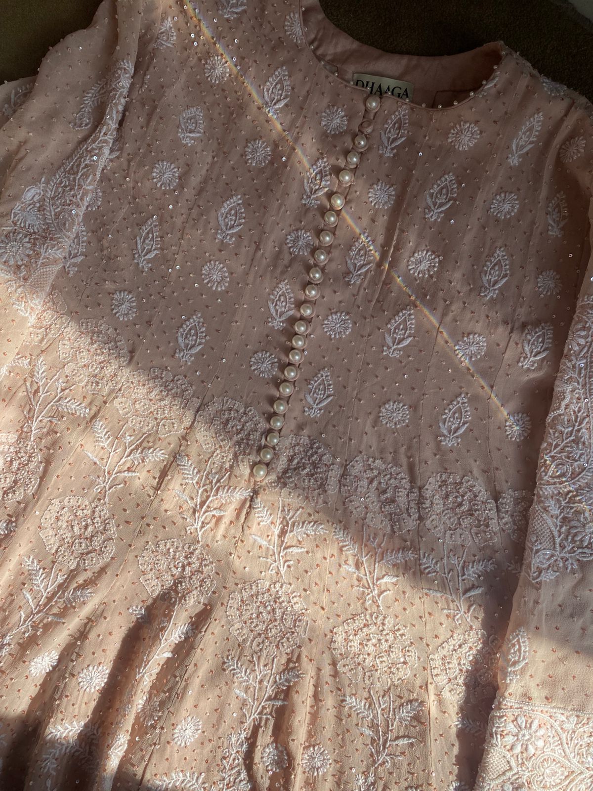 Pink Georgette Floral Motif Chikankari Anarkali Set
