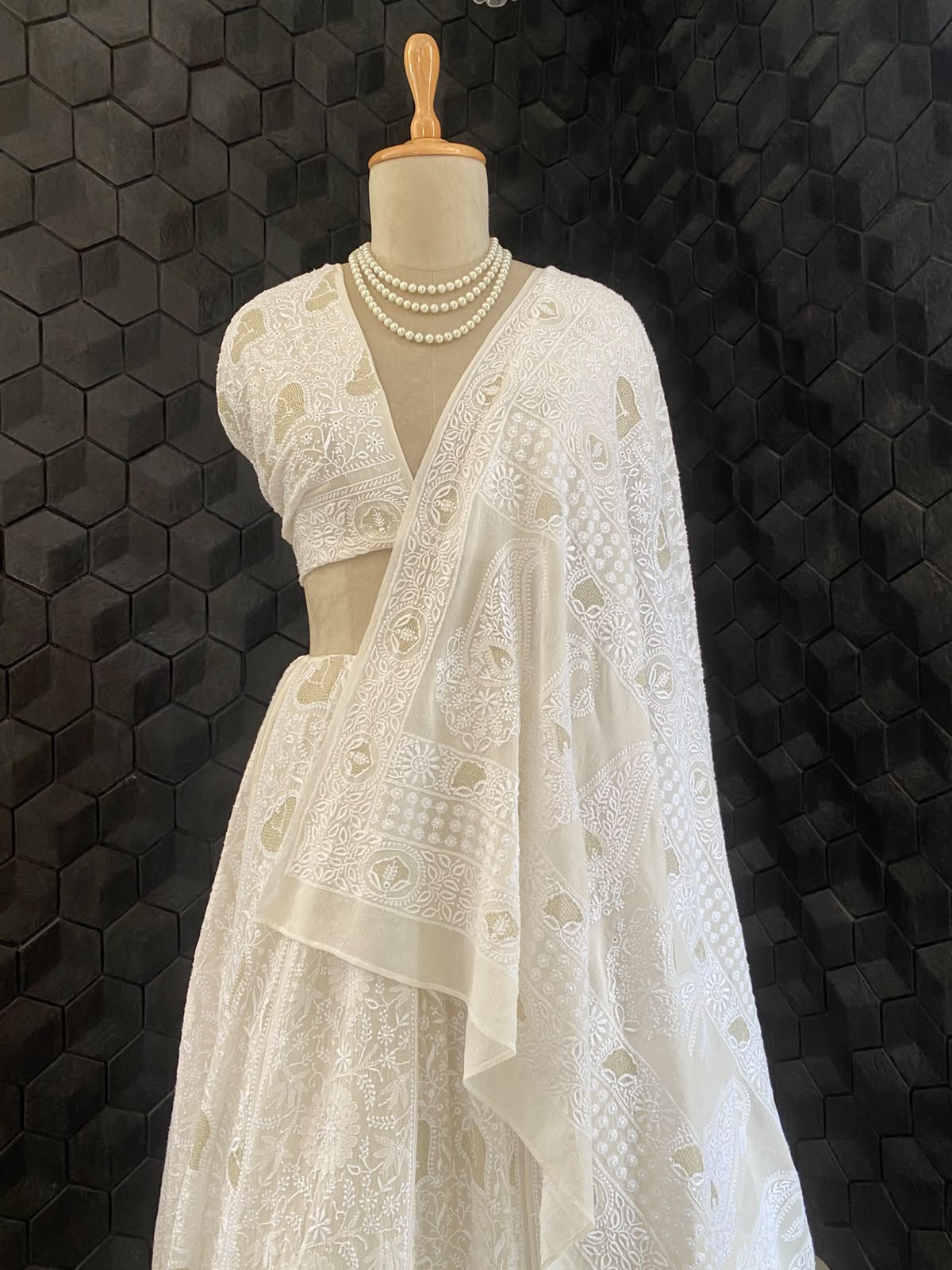 Ivory Georgette Kasab Jaal & Chikankari Lehenga Set