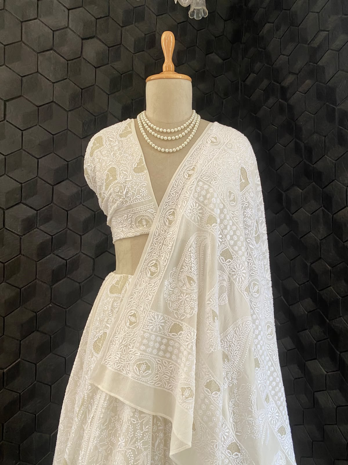 Ivory Georgette Kasab Jaal & Chikankari Lehenga Set