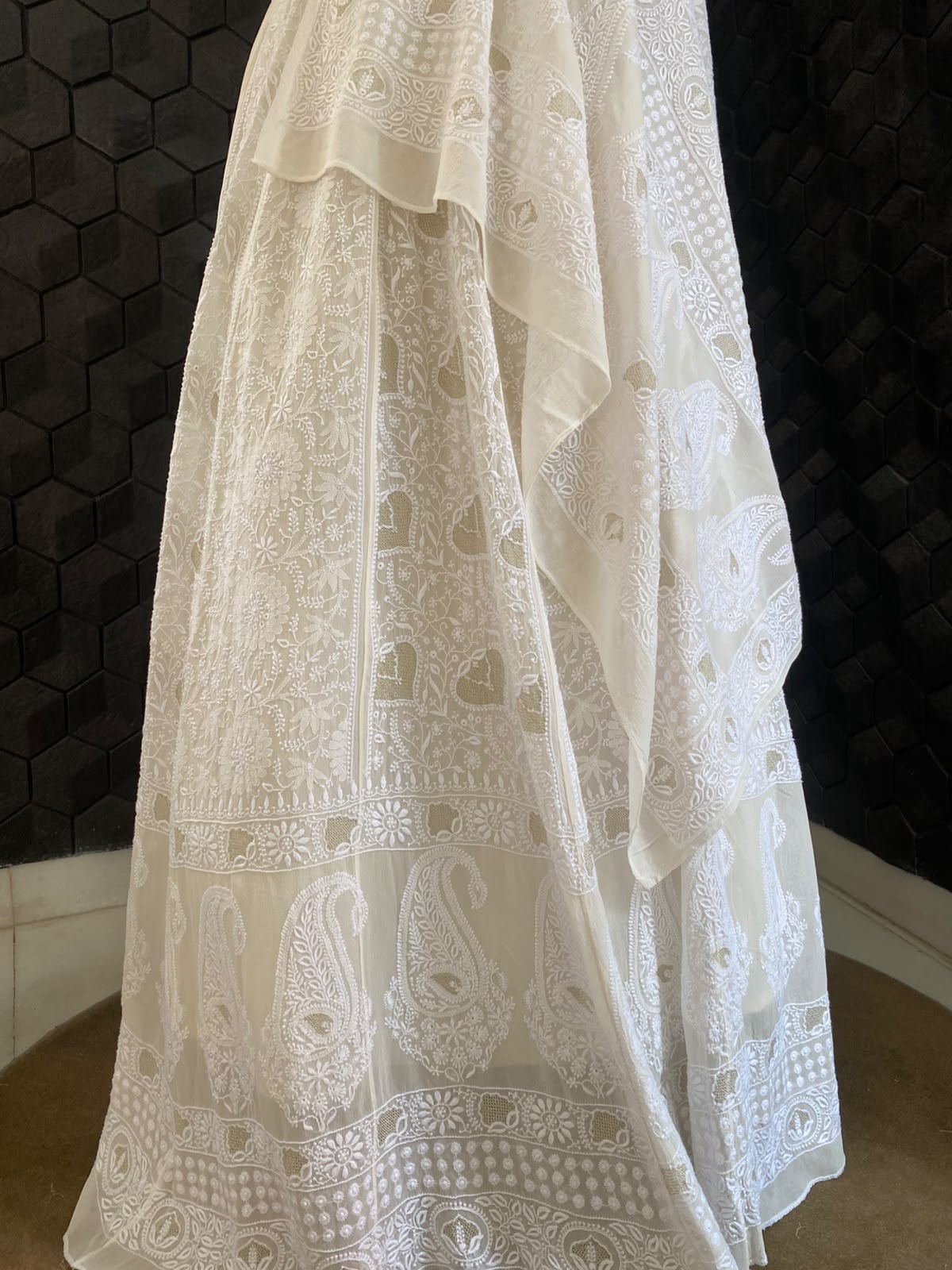 Ivory Georgette Kasab Jaal & Chikankari Lehenga Set