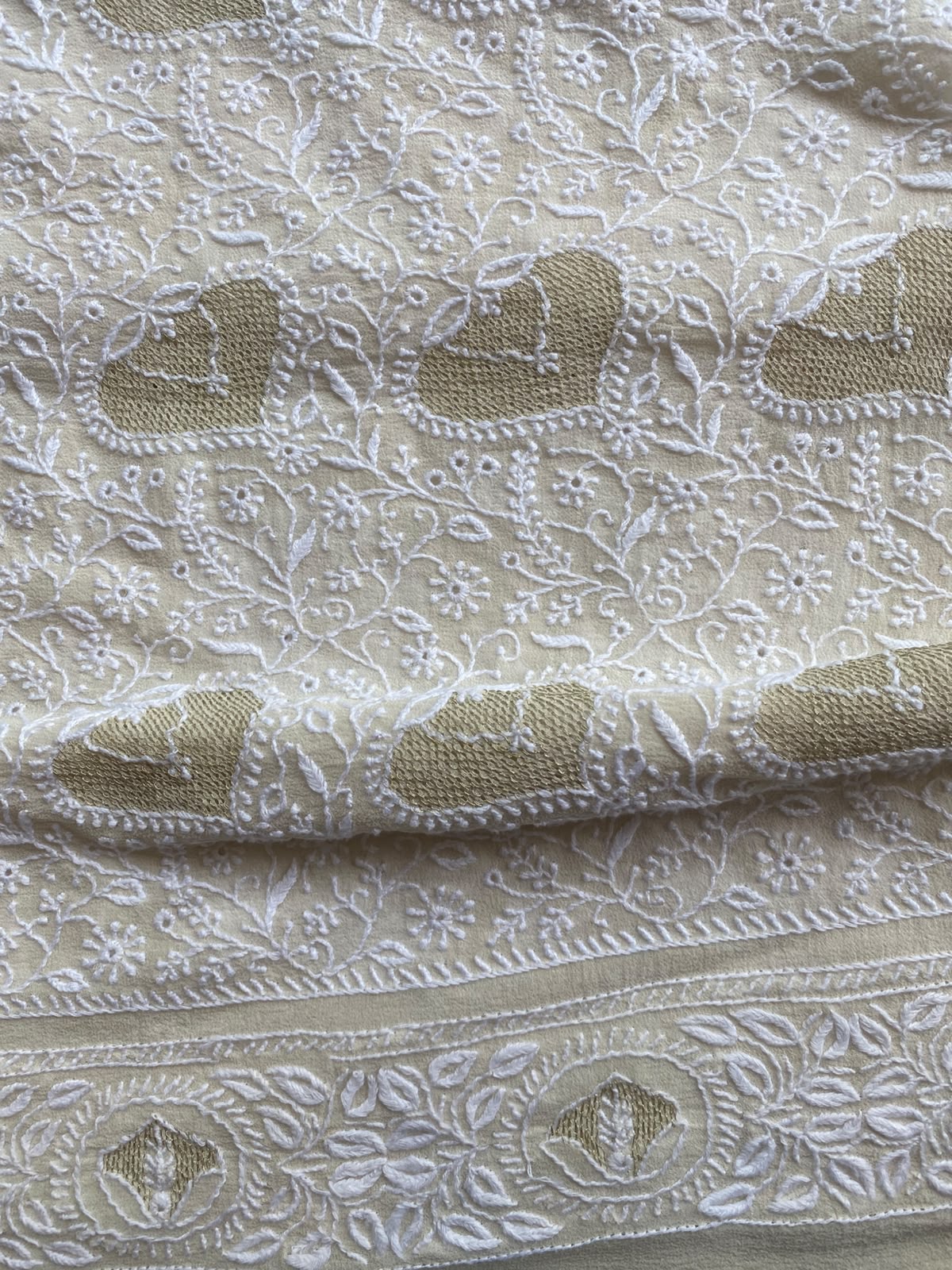 Ivory Georgette Kasab Jaal & Chikankari Lehenga Set