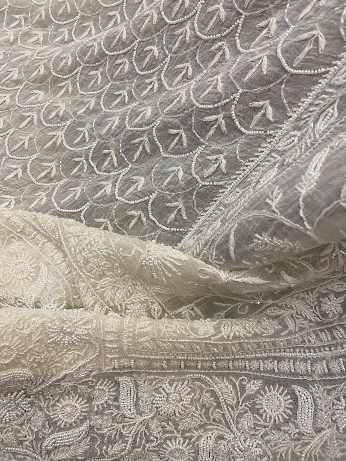 White Mul Chanderi Chikankari Lehenga Set