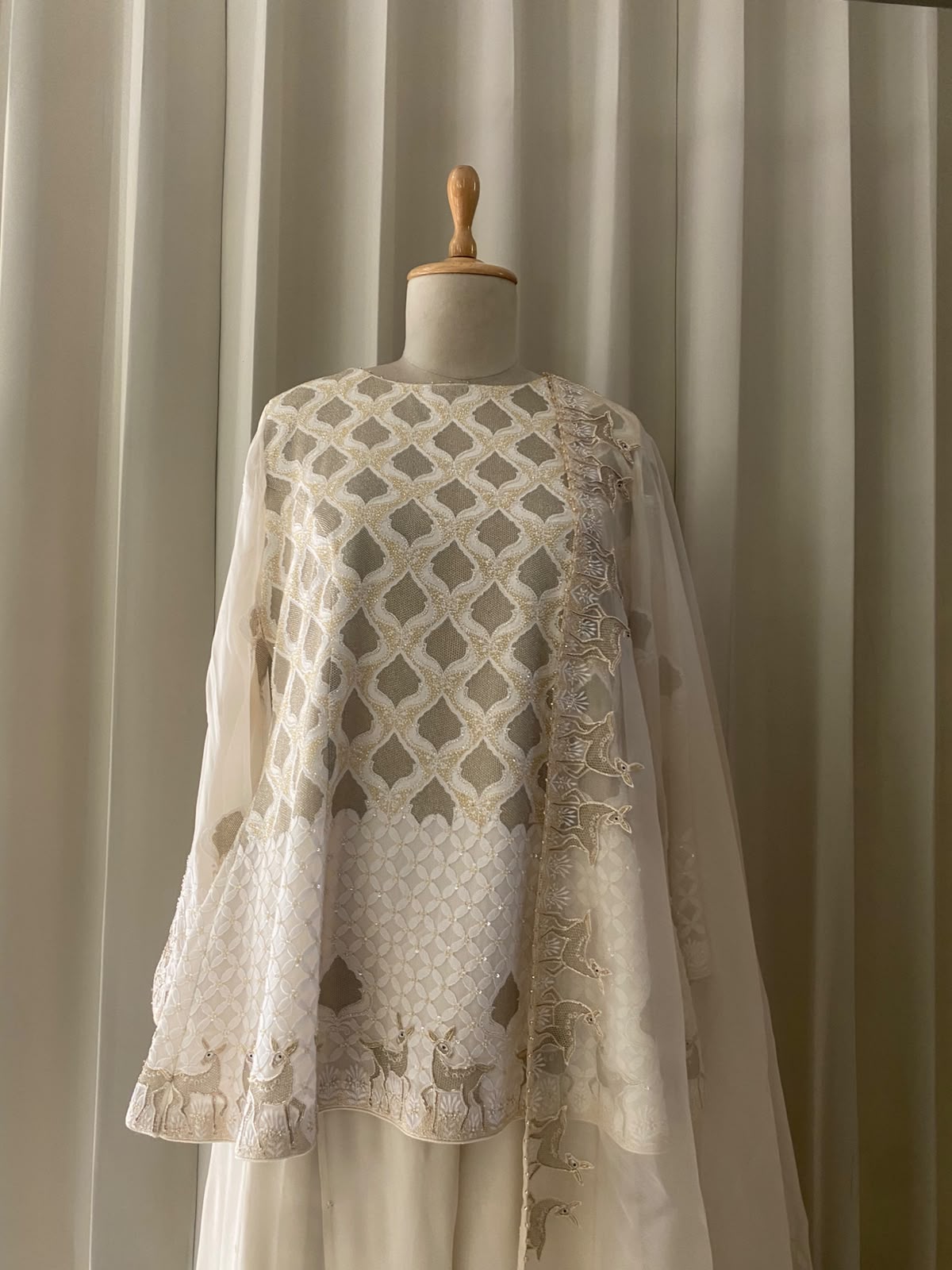 Ivory Georgette Chikankari Deer Sharara Set