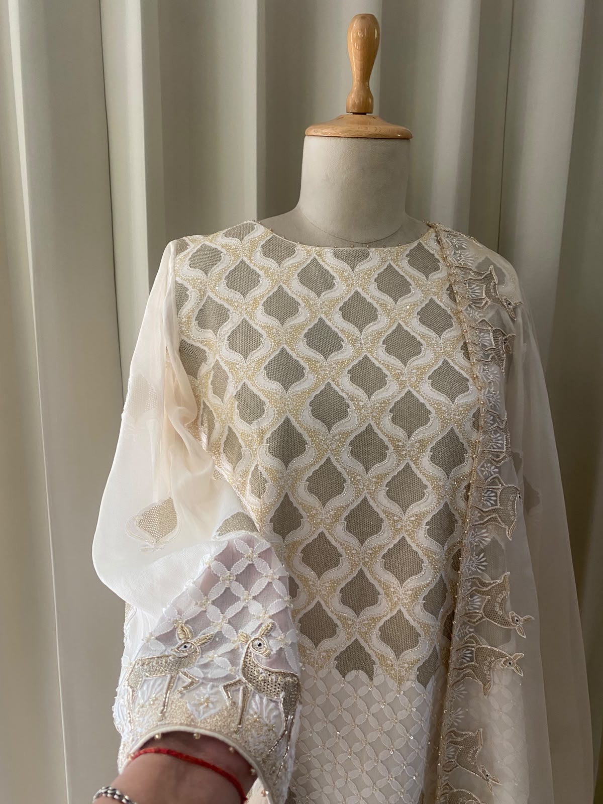 Ivory Georgette Chikankari Deer Sharara Set
