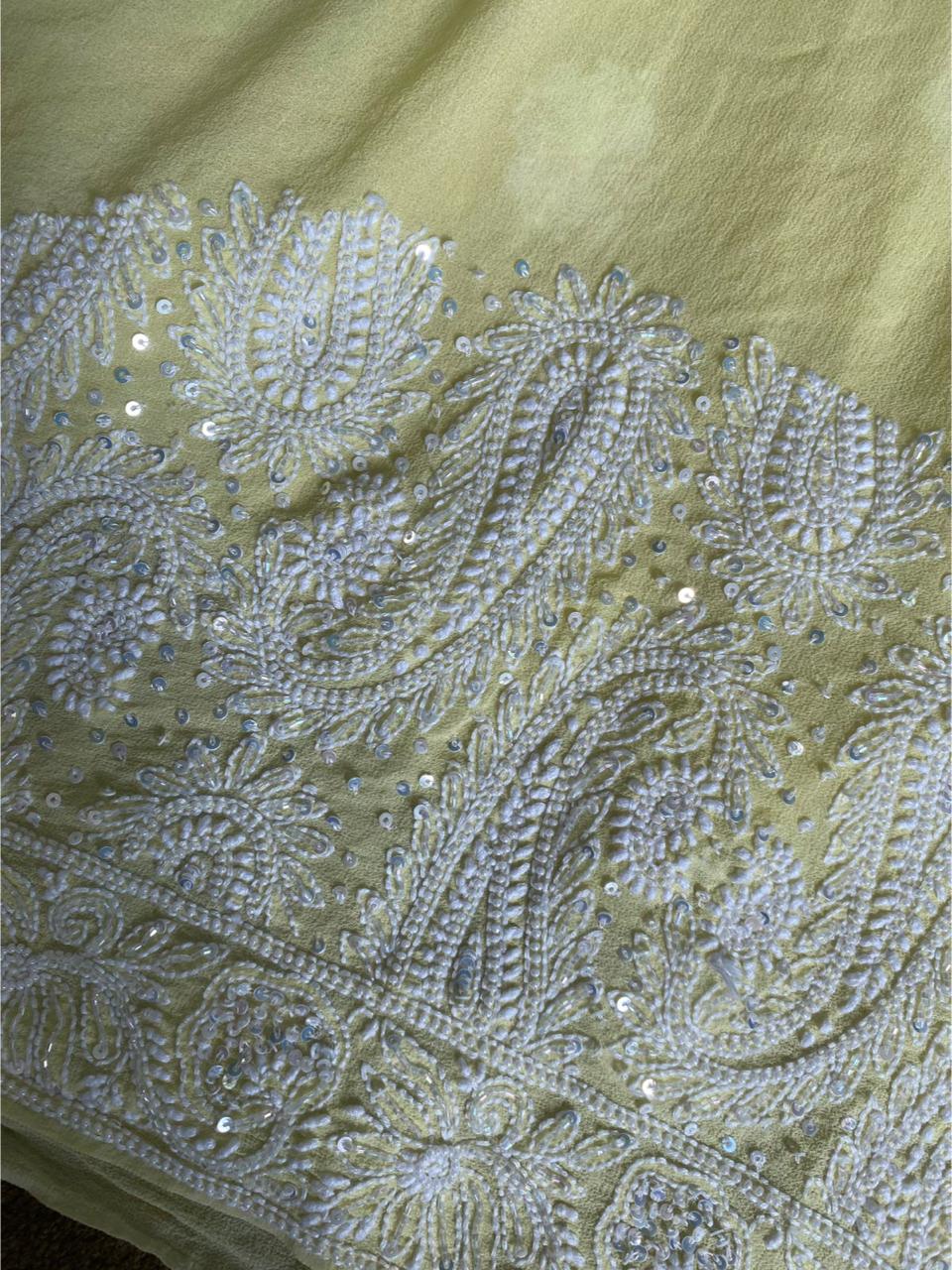Butter Yellow Georgette Chikankari Lehenga Set