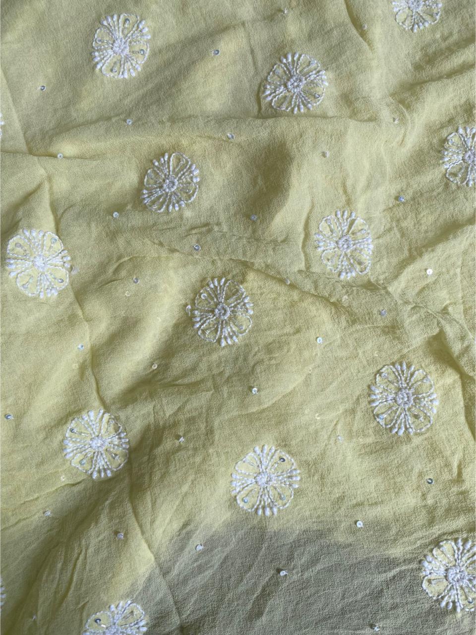 Butter Yellow Georgette Chikankari Lehenga Set