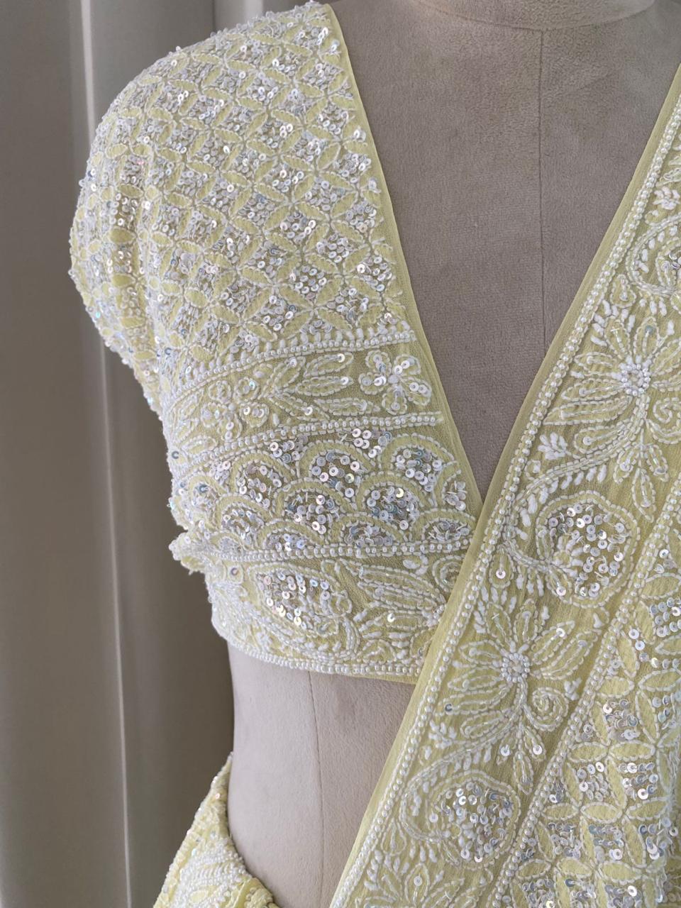 Butter Yellow Georgette Chikankari Lehenga Set