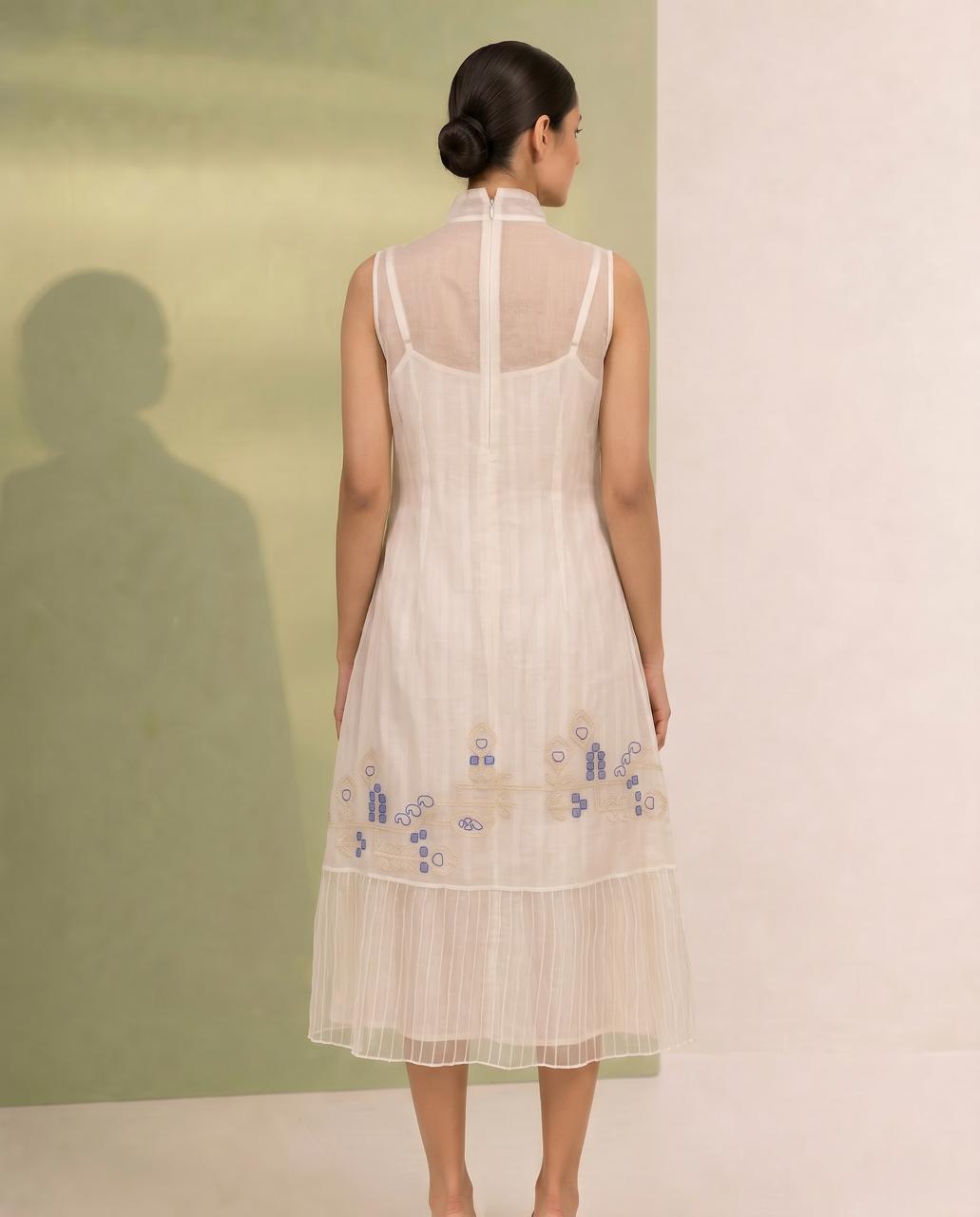 White Sleevesless organza Dress With Slip