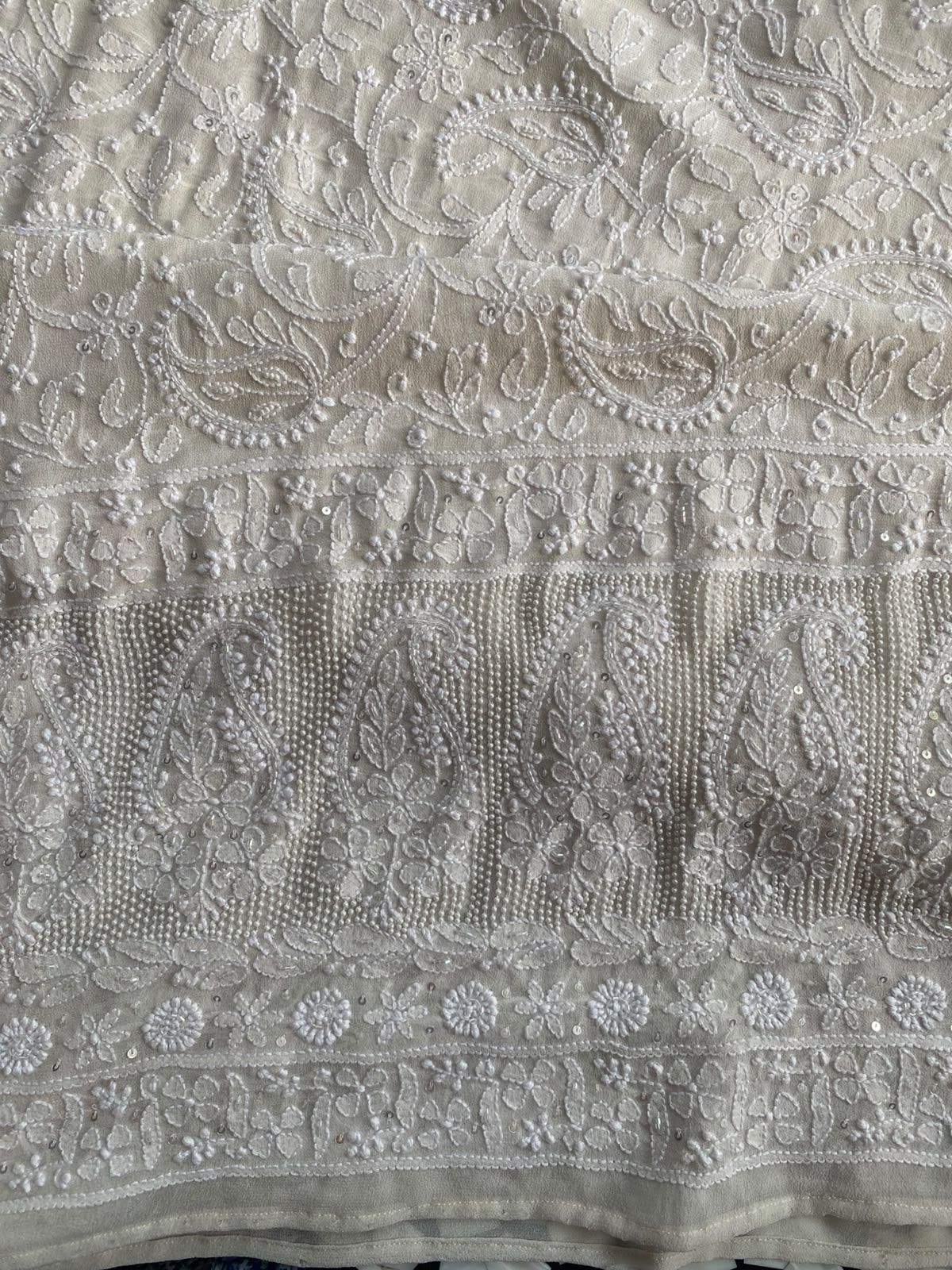 White Georgette Chikankari Dupatta