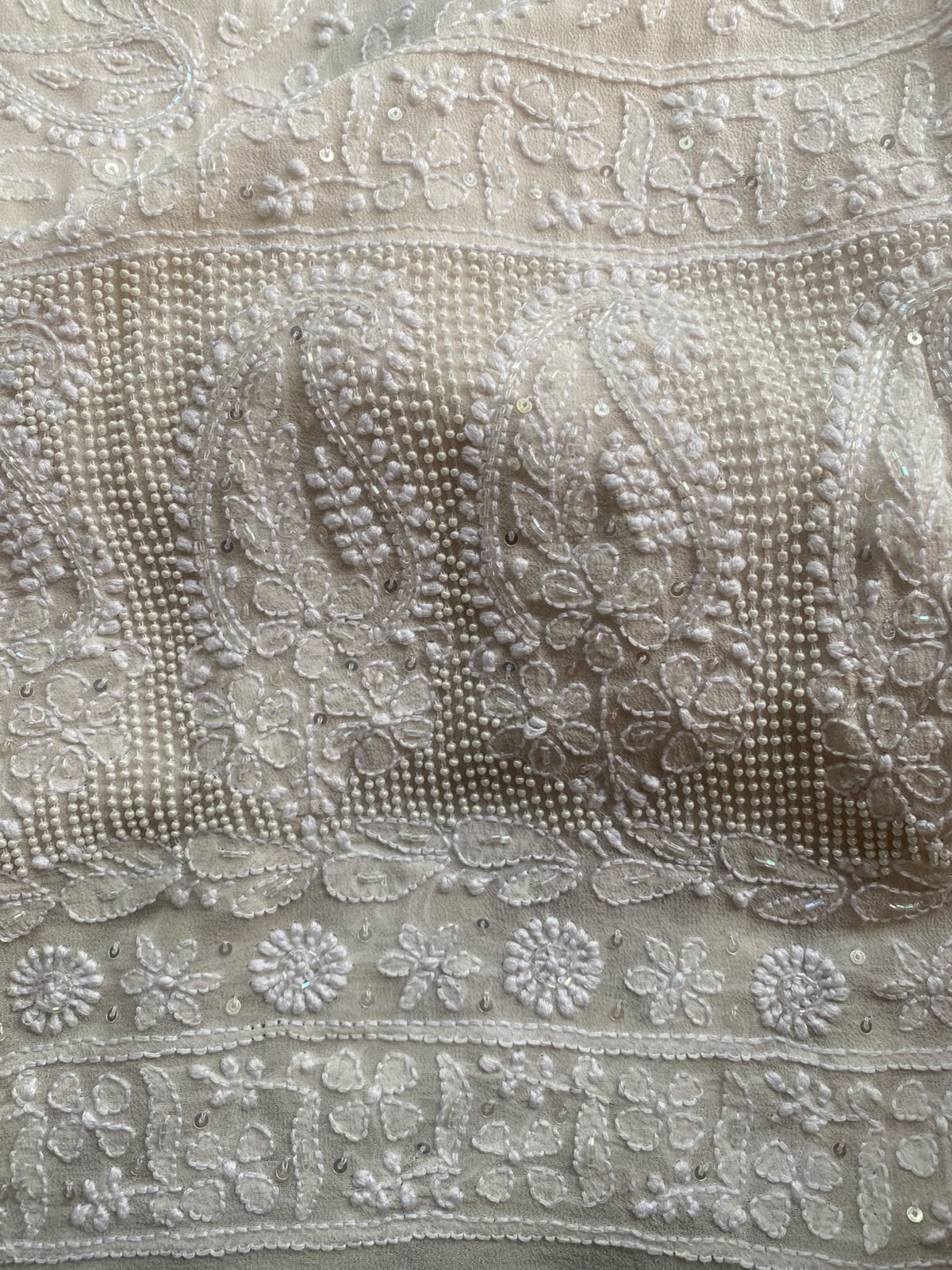 White Georgette Chikankari Dupatta
