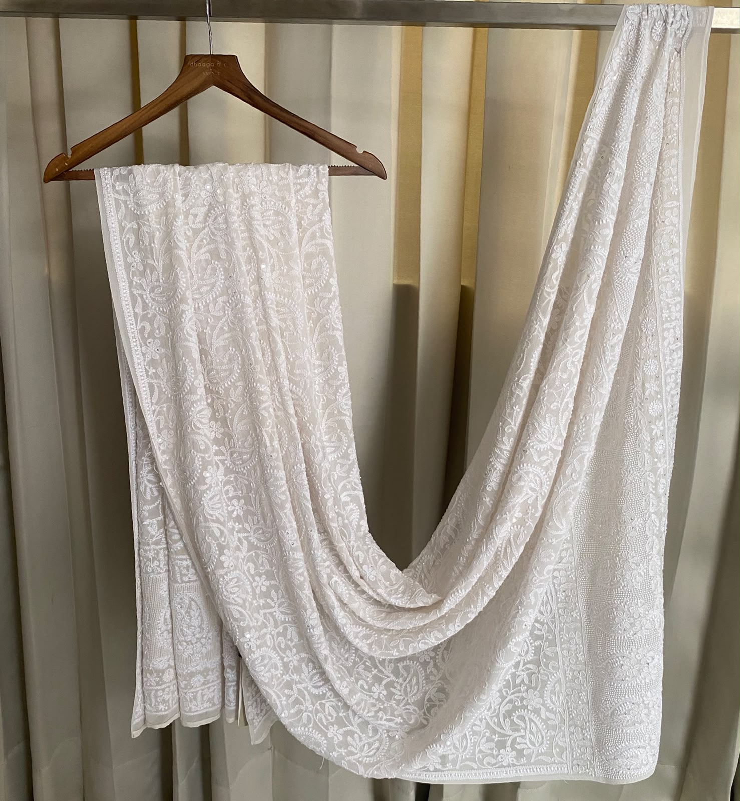 White Georgette Chikankari Dupatta