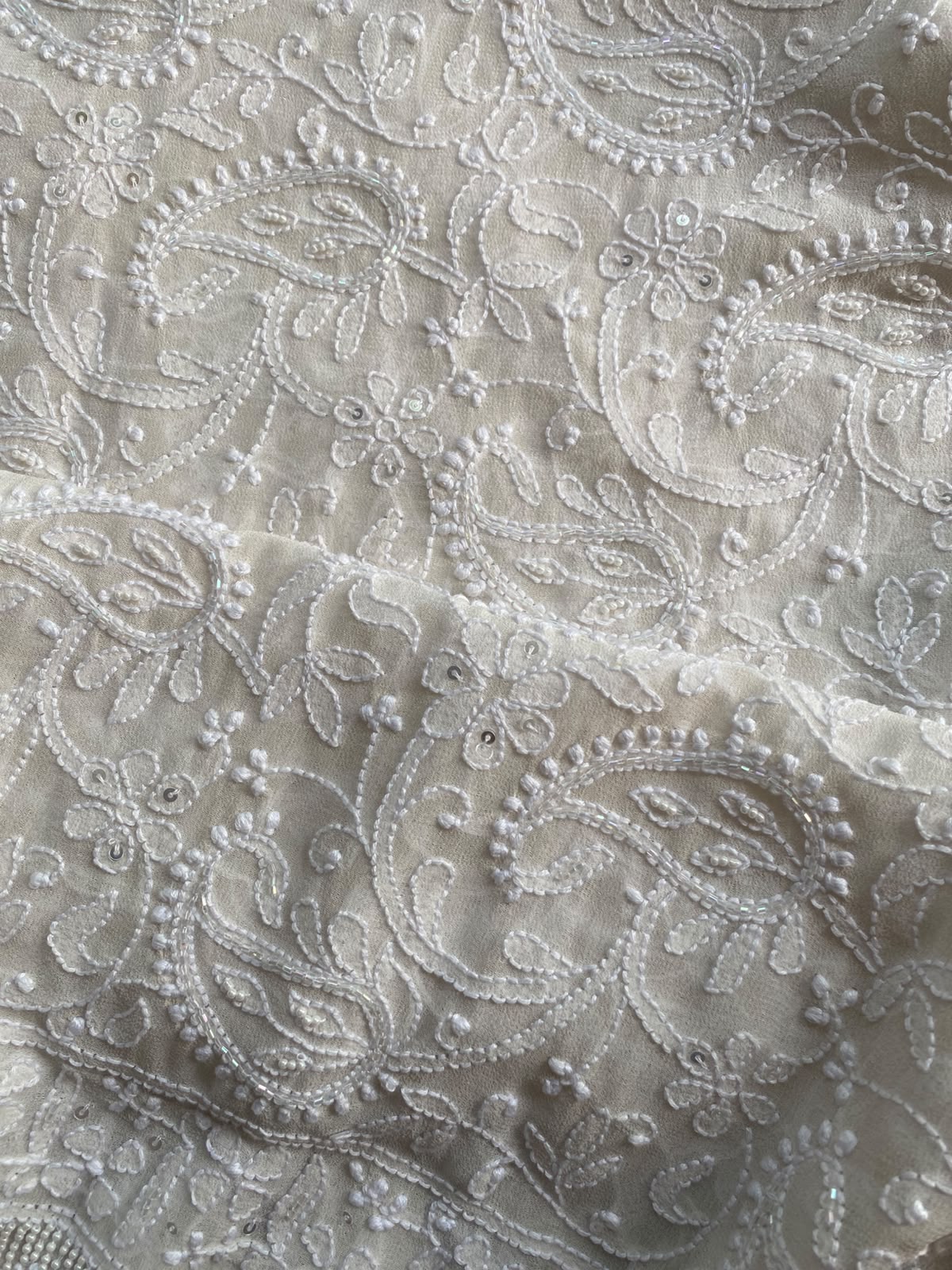 White Georgette Chikankari Dupatta