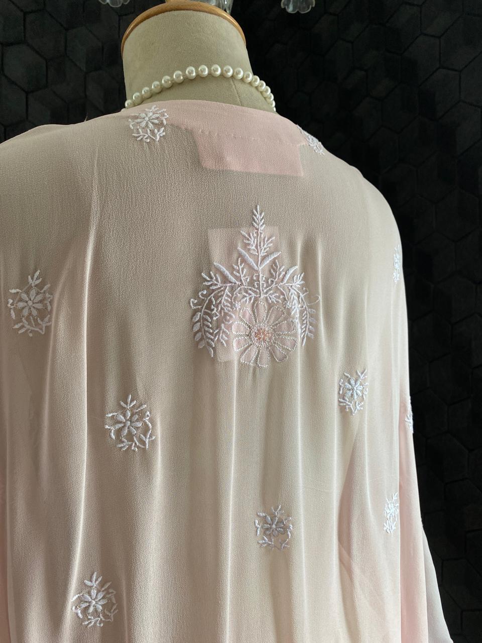 Peach Georgette Chikankari Kurta And Dupatta Set