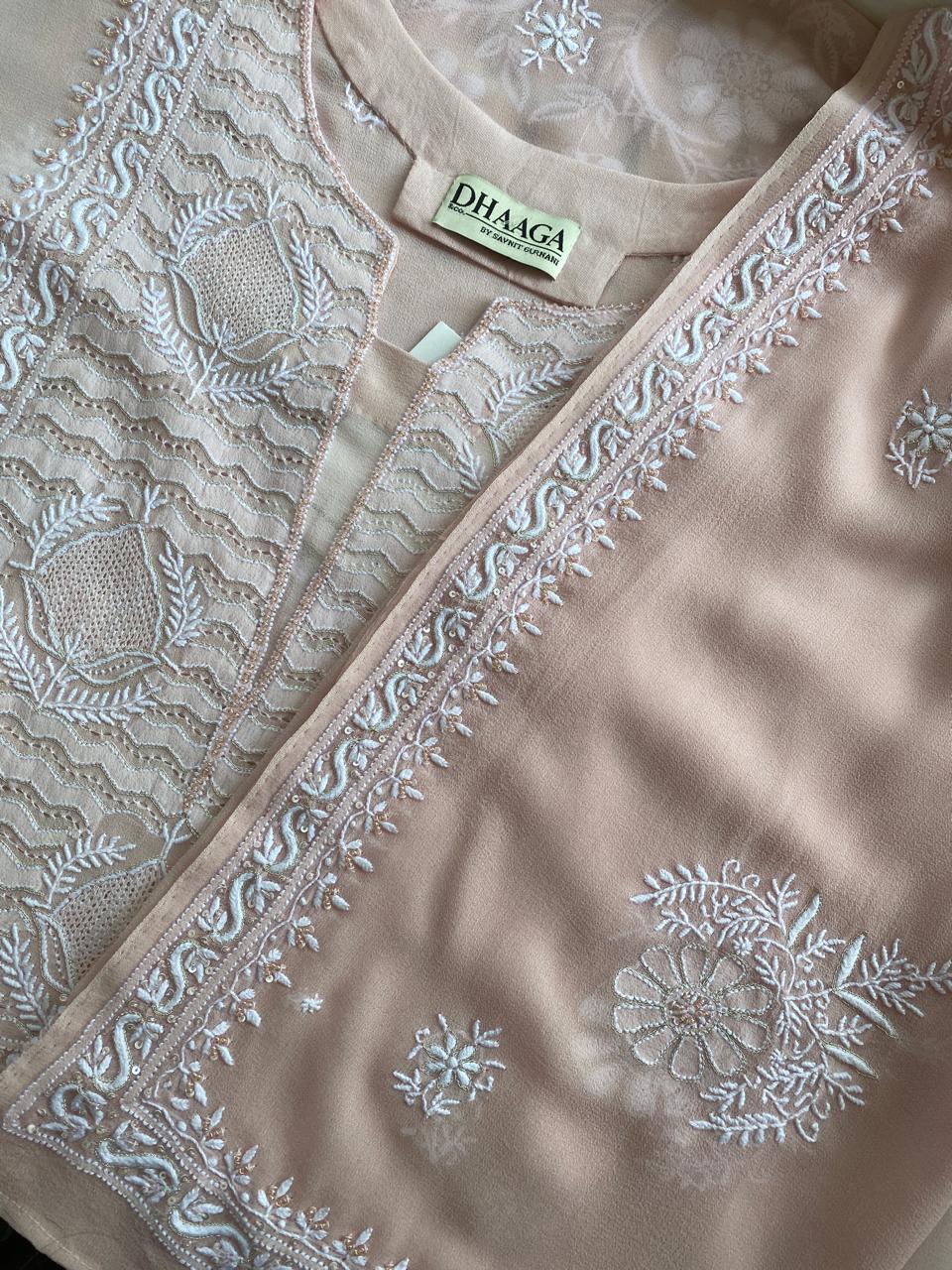 Peach Georgette Chikankari Kurta And Dupatta Set