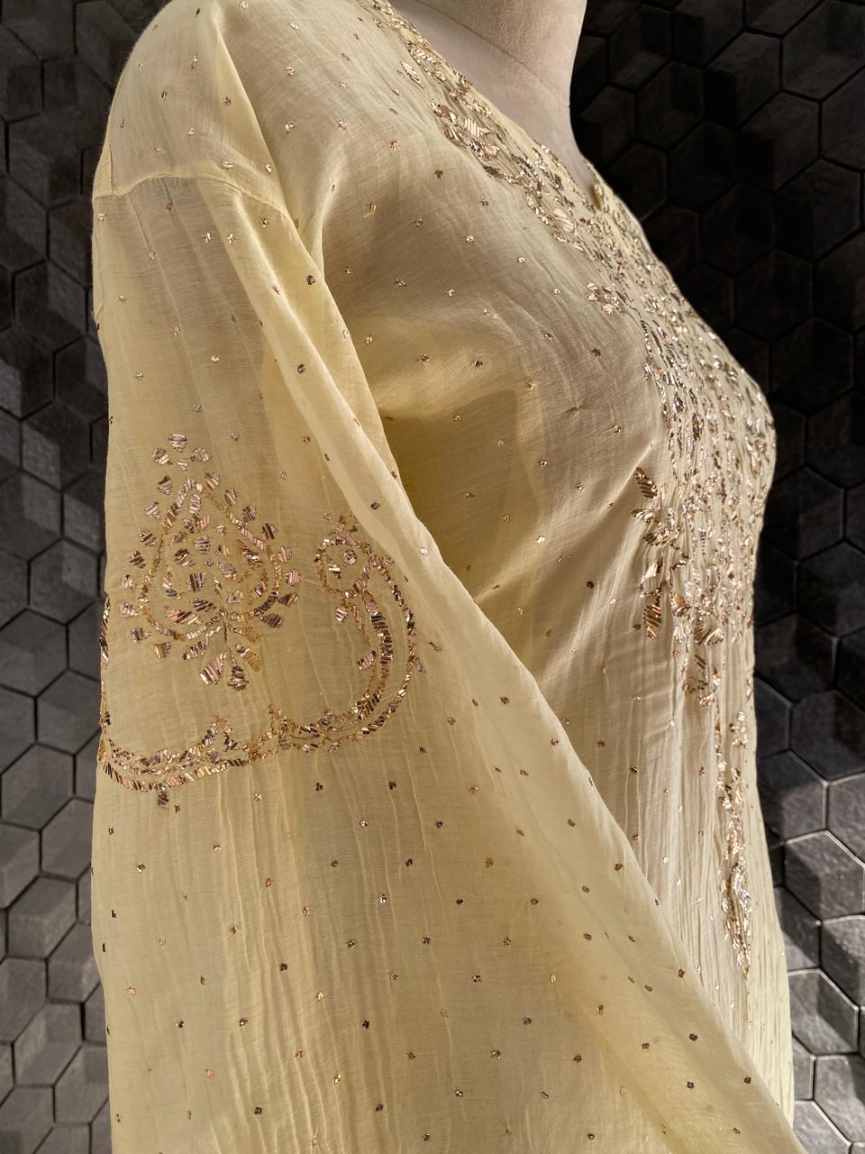 Yellow Kamdani Kurta and Dupatta Set