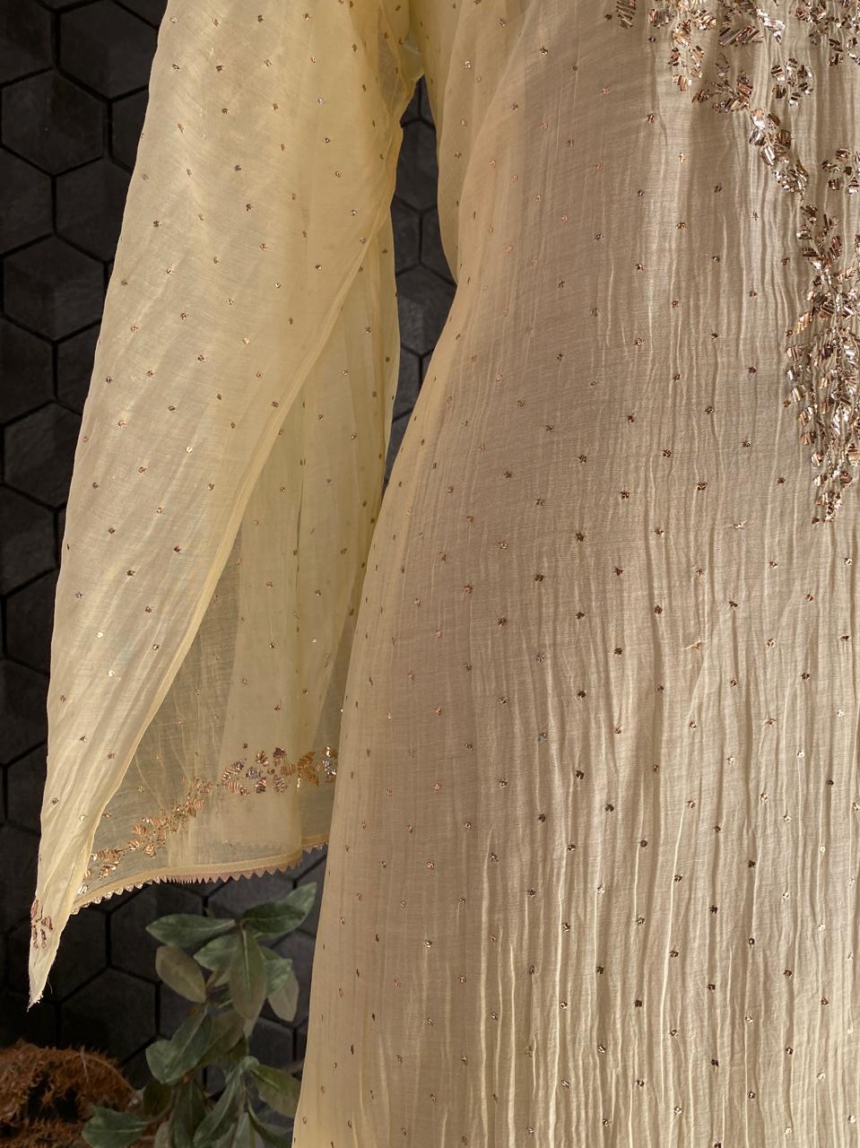 Yellow Kamdani Kurta and Dupatta Set