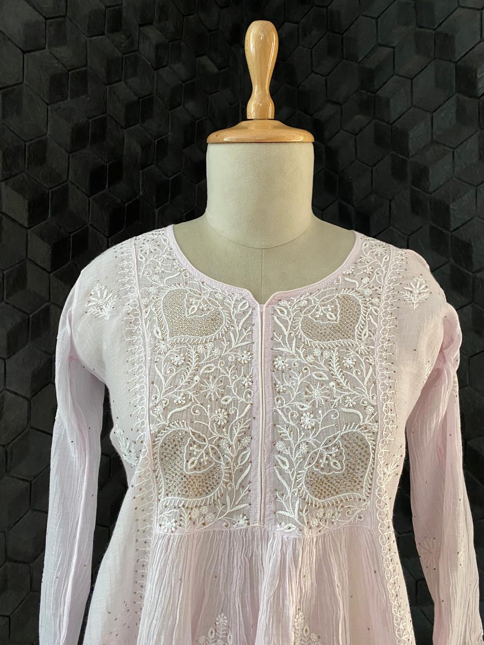 Lilac Mul Chanderi Chikankari and Mukaish Sharara Set