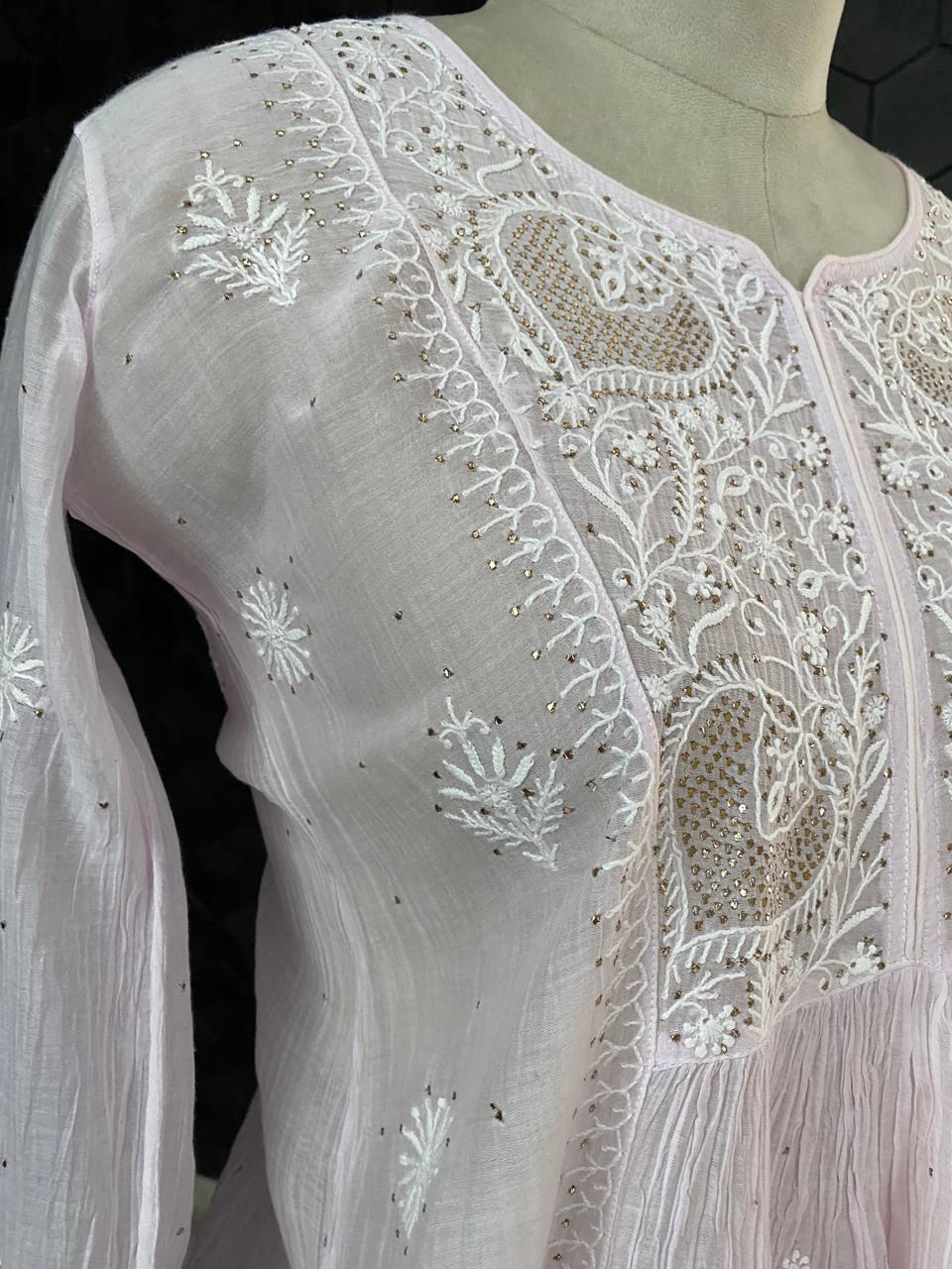 Lilac Mul Chanderi Chikankari and Mukaish Sharara Set