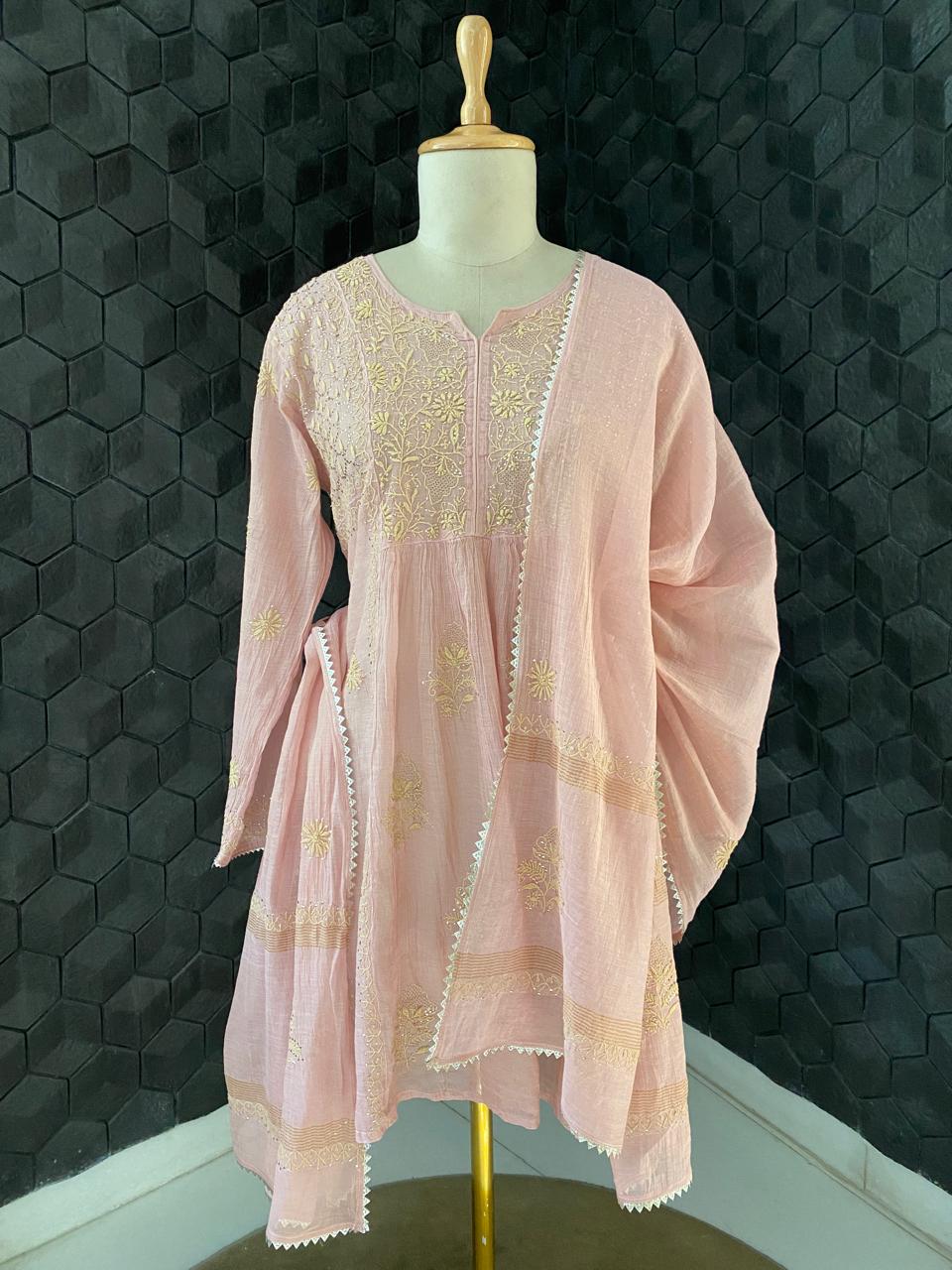 Pink Golden Tissue Chikankari and Mukaish Sharara Set