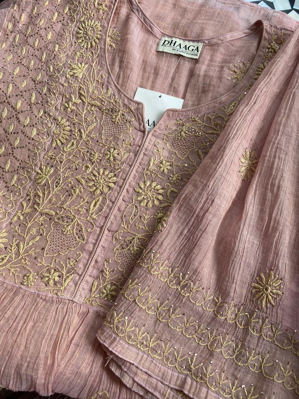 Pink Golden Tissue Chikankari and Mukaish Sharara Set