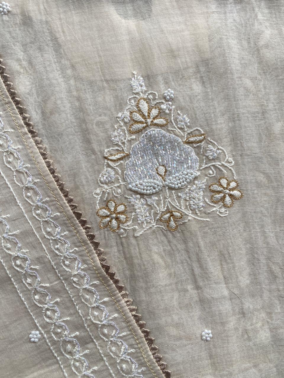 Ombre Sage Green Mul Chanderi Chikankari Kurta Set