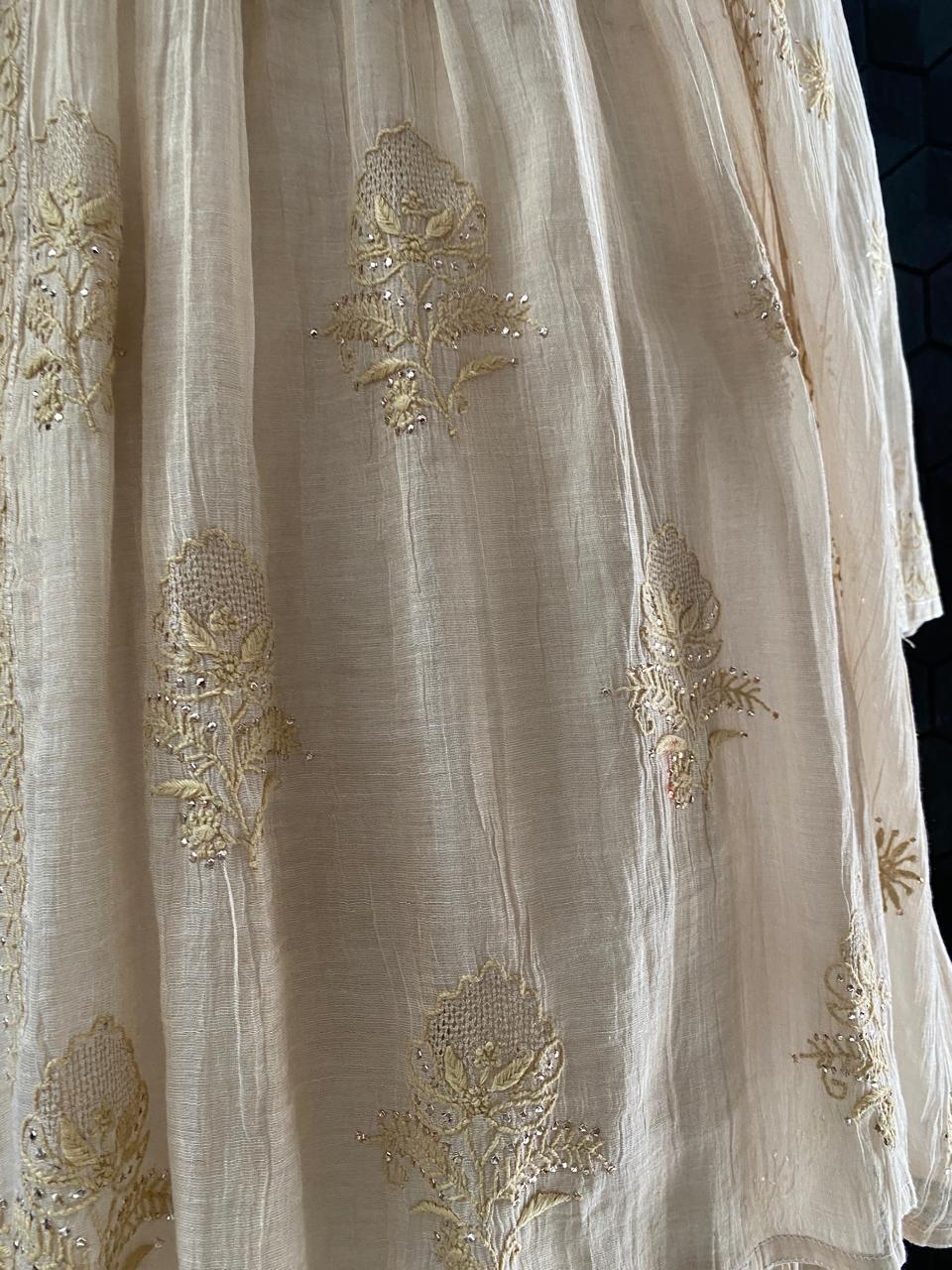 Beige Mul Chanderi Chikankari and Mukaish Sharara Set