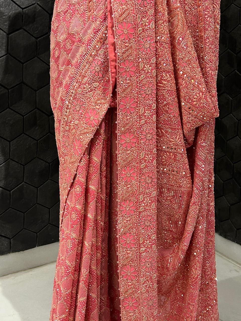 Fushia Pink Georgette Chikankari with Kasab ki Jaali