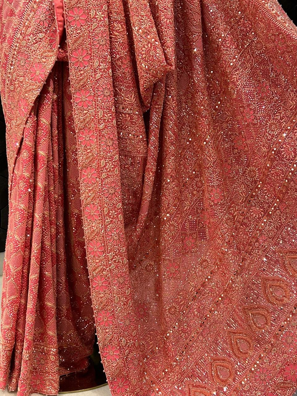 Fushia Pink Georgette Chikankari with Kasab ki Jaali