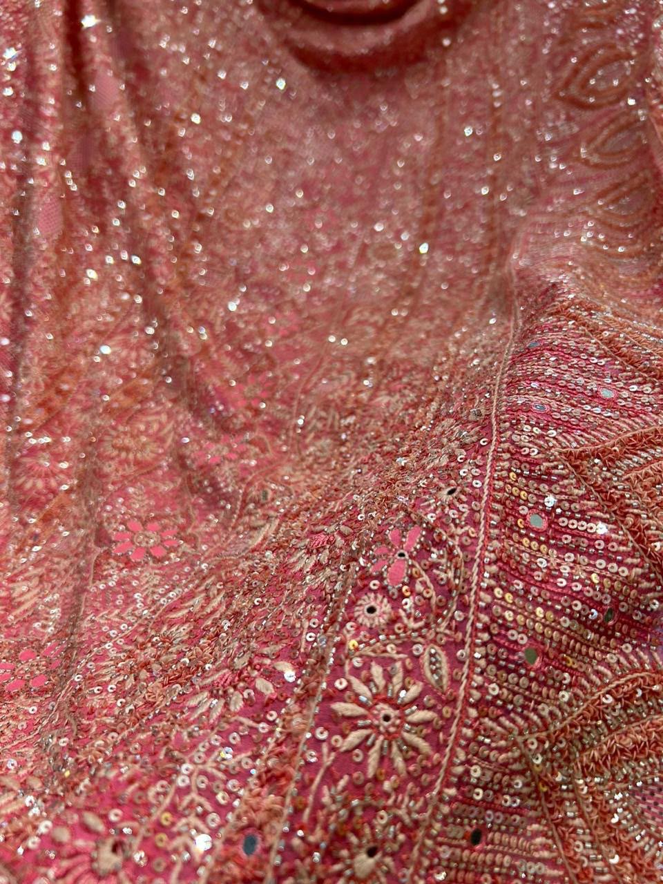 Fushia Pink Georgette Chikankari with Kasab ki Jaali