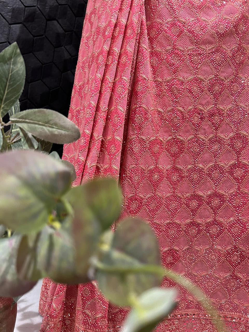 Fushia Pink Georgette Chikankari with Kasab ki Jaali