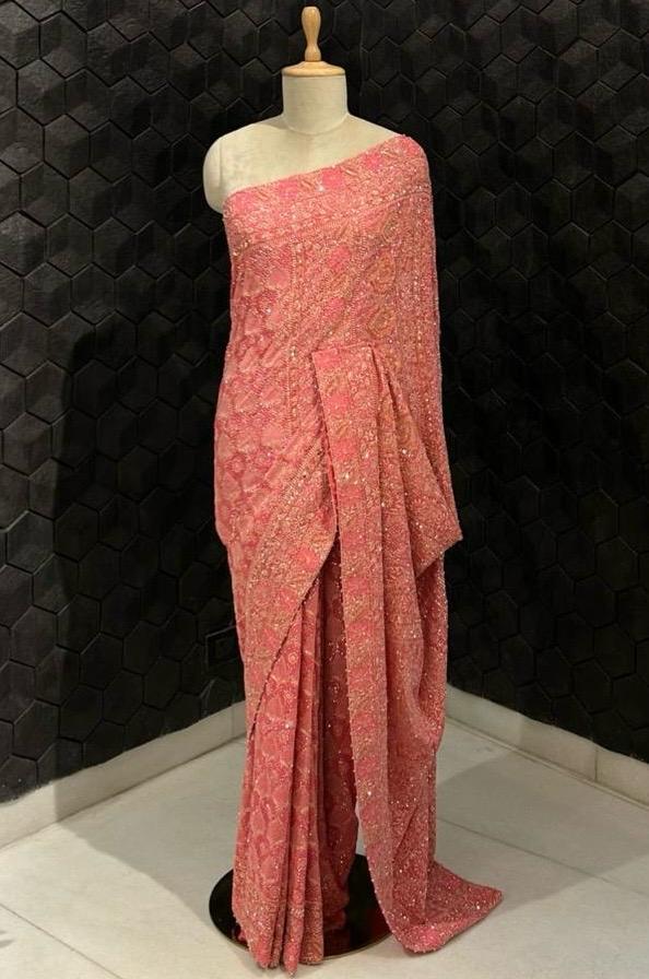 Fushia Pink Georgette Chikankari with Kasab ki Jaali