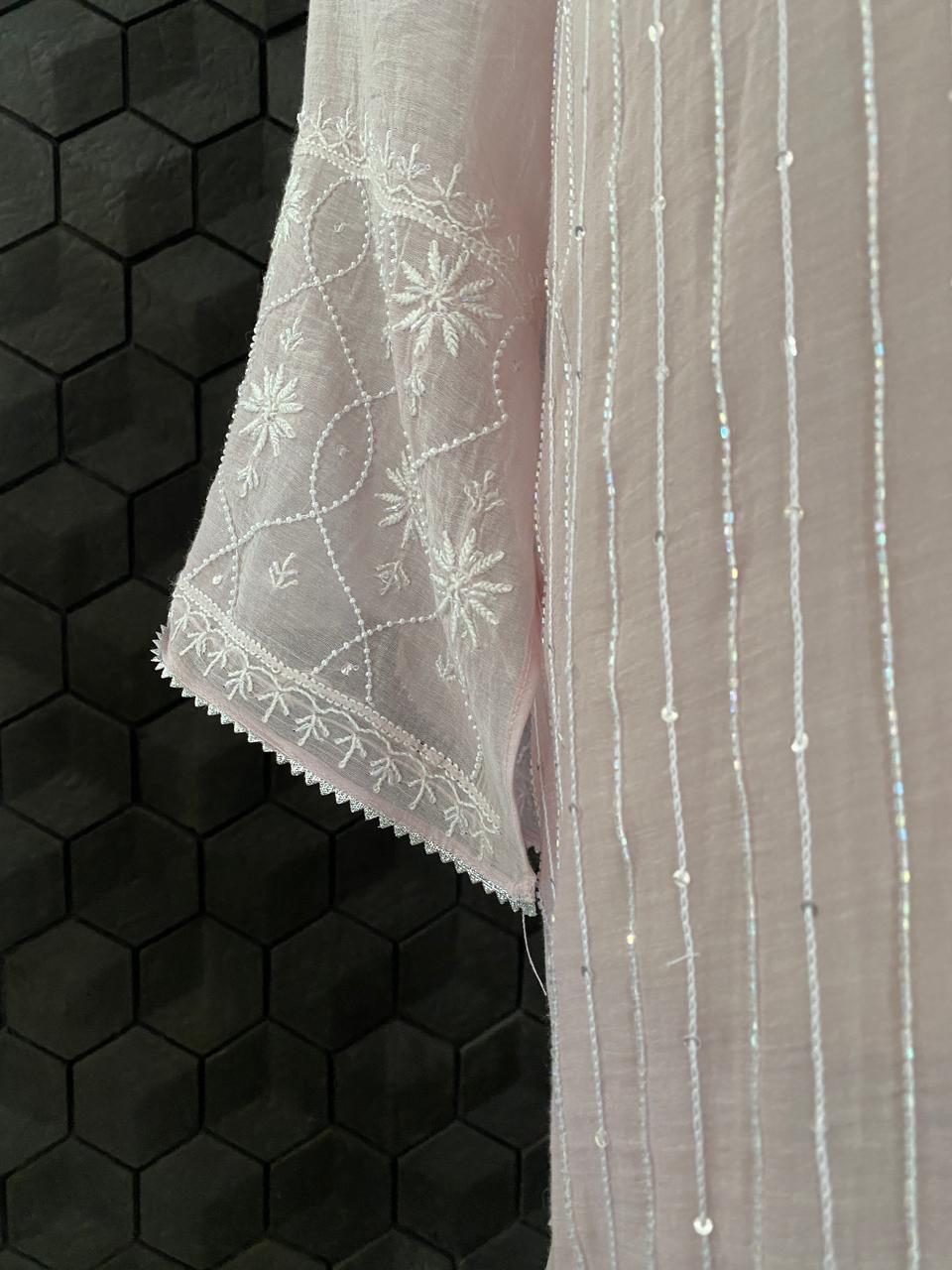 Lilac Mul Chanderi Chikankari Kurta Set with Heavy Dupatta