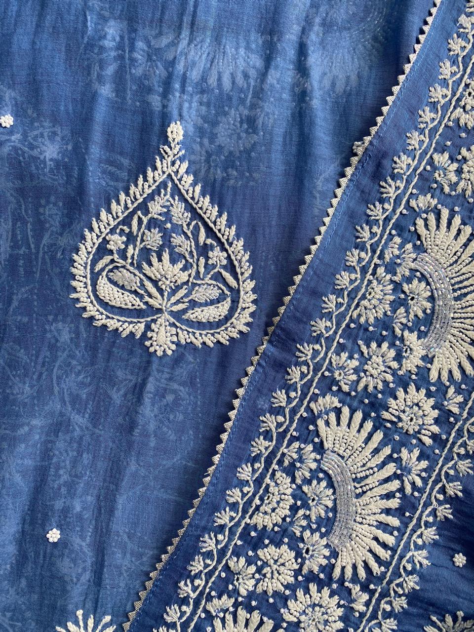 Cobalt Blue Mul Chanderi Chikankari Kurta Set