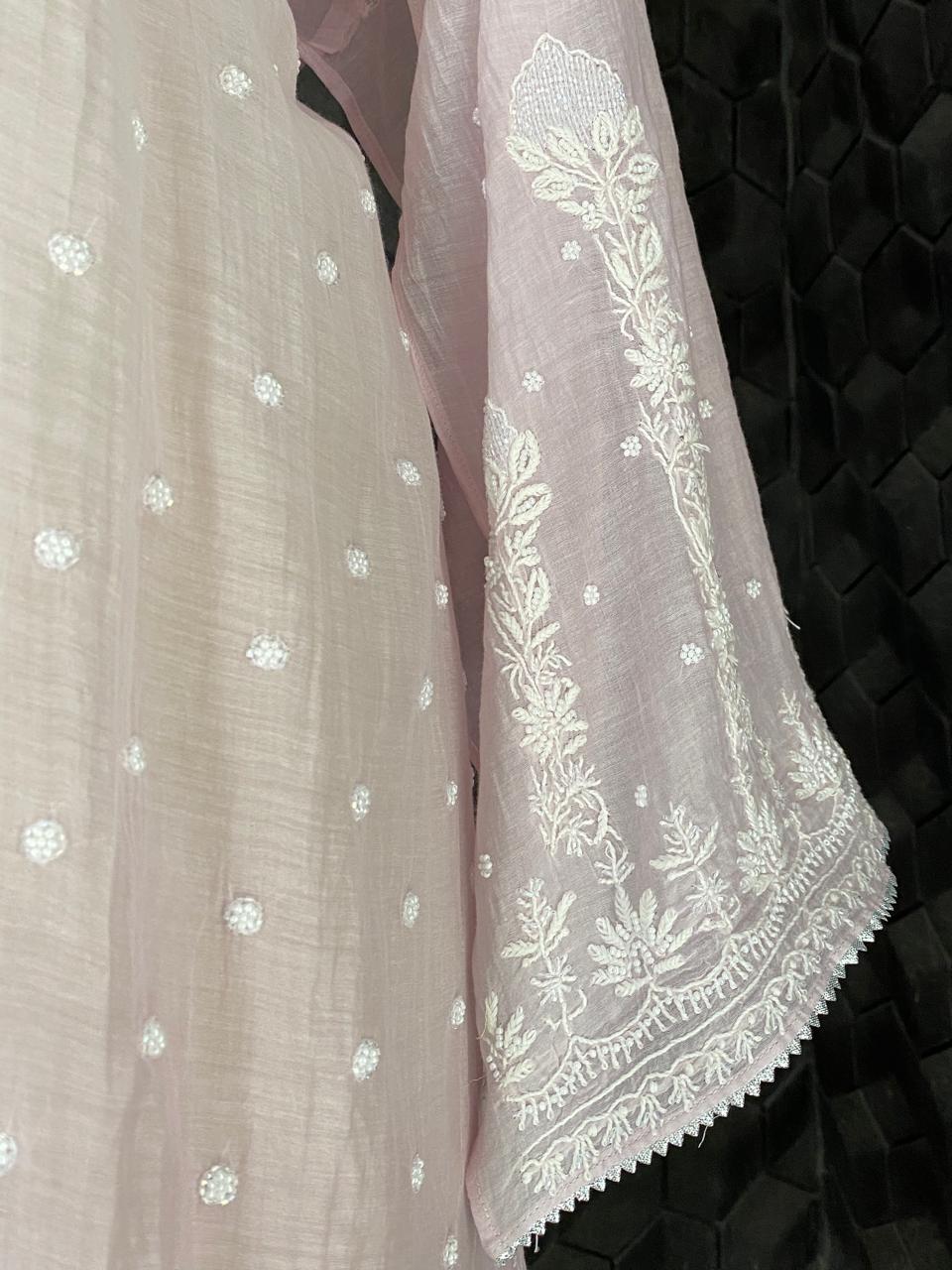 Lilac Mul Chanderi Chikankari Kurta Set
