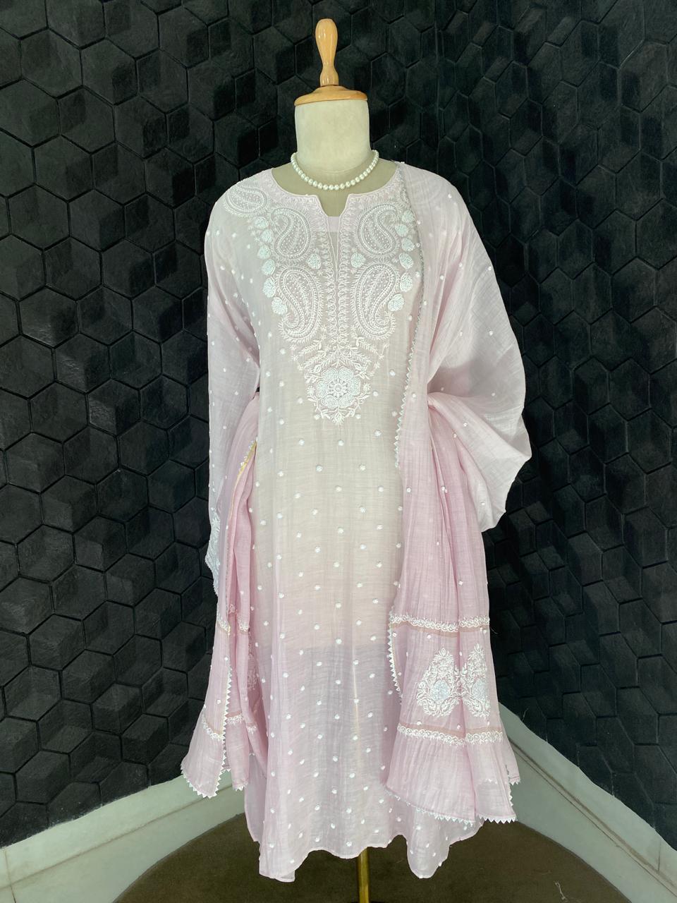 Lilac Mul Chanderi Chikankari Kurta Set